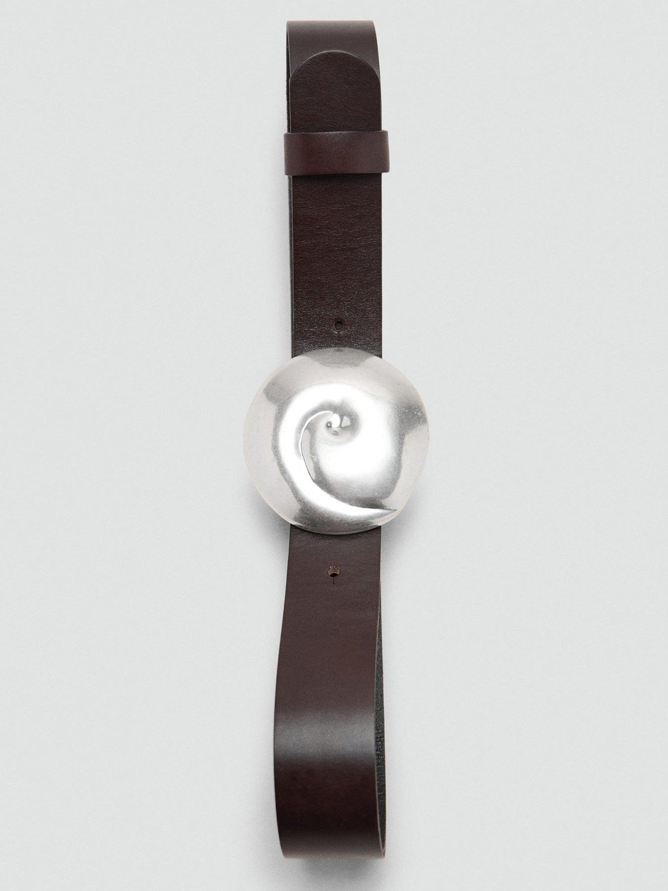 Image 4 of 4 of Mango Leather Belt With Shell Buckle - Chocolate