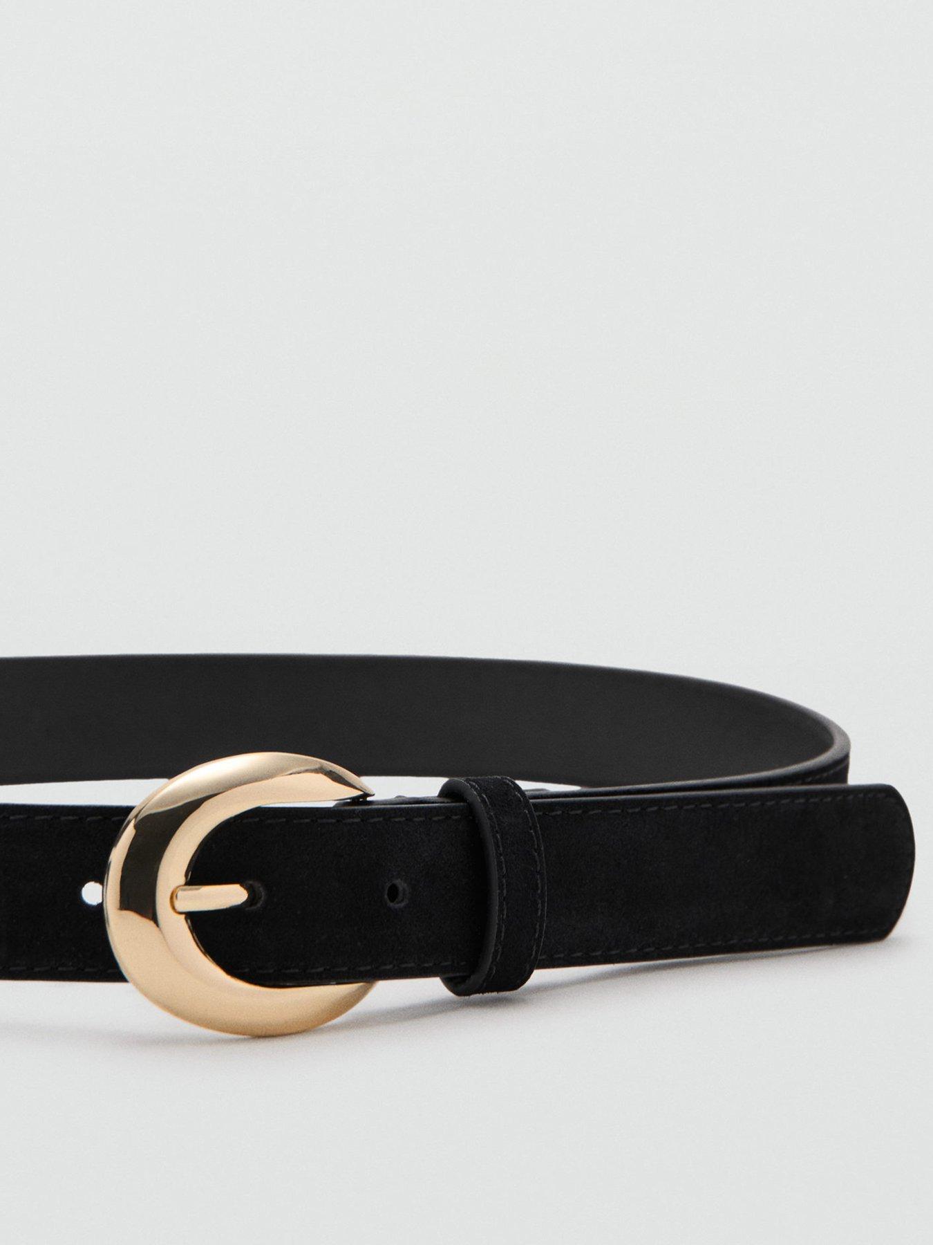 Image 2 of 4 of Mango Leather Belt With Oval Buckle - Black