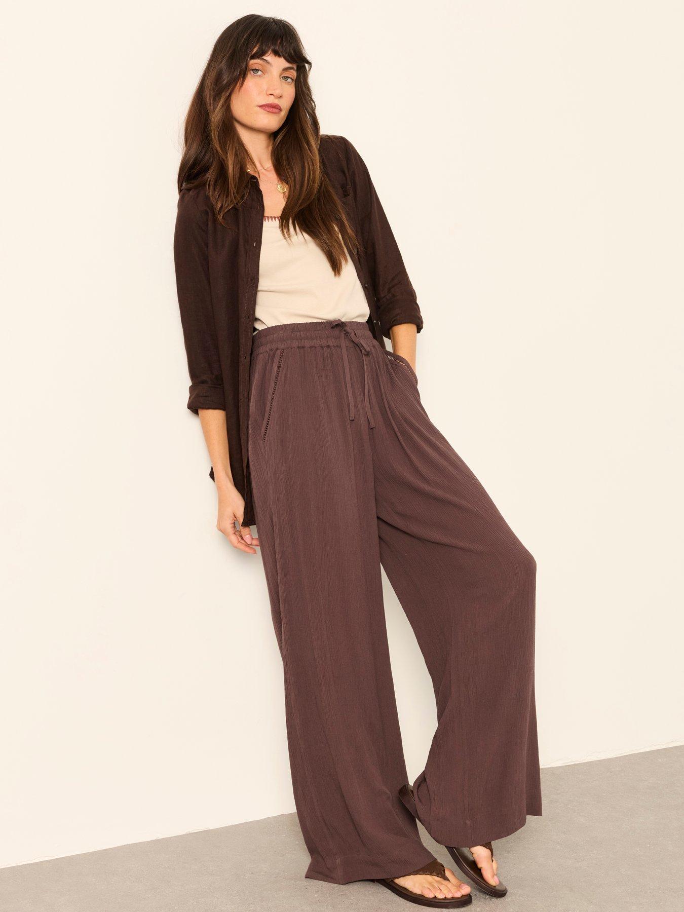 Image 1 of 7 of FatFace Melissa Palazzo Trousers - Brown
