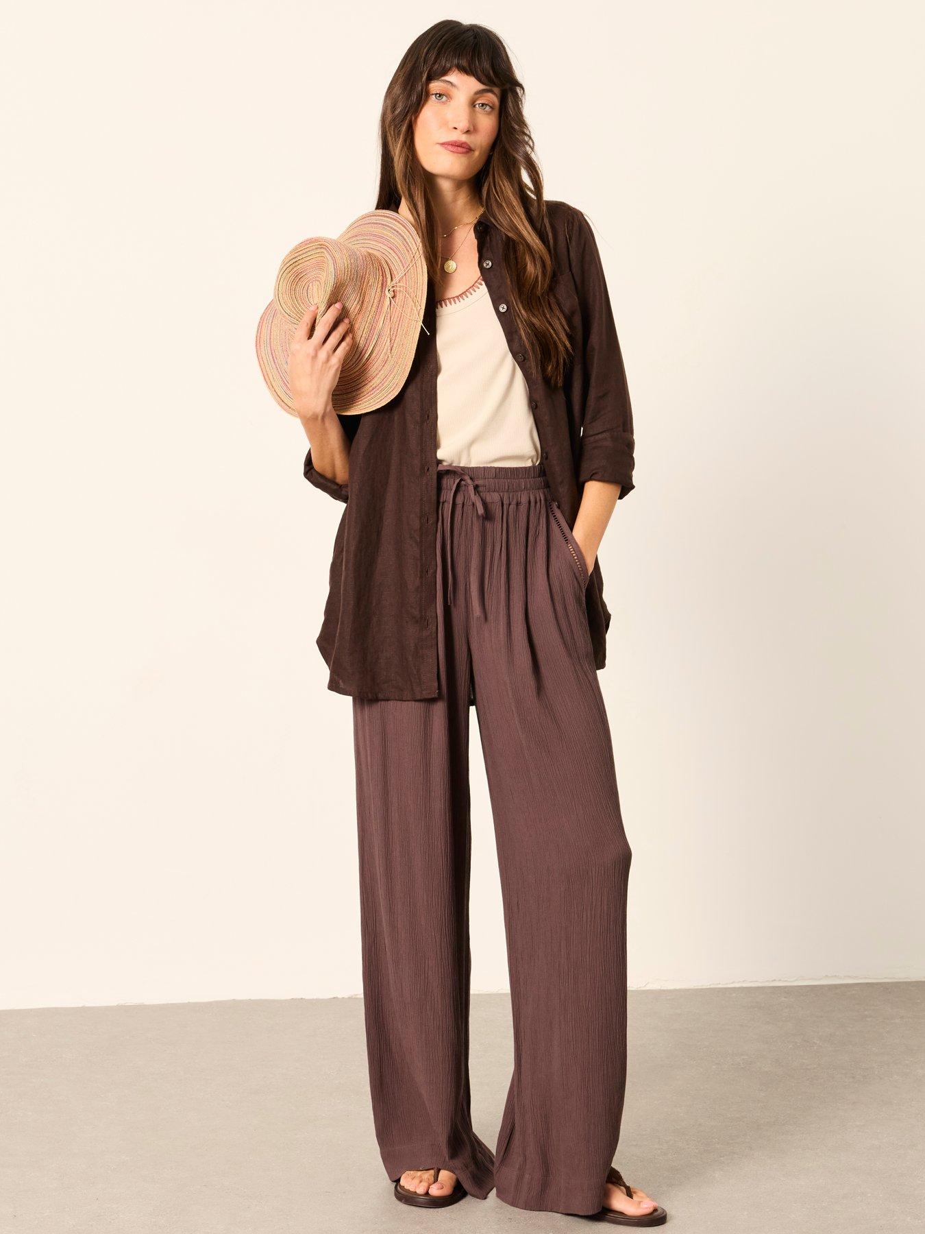 Image 3 of 7 of FatFace Melissa Palazzo Trousers - Brown
