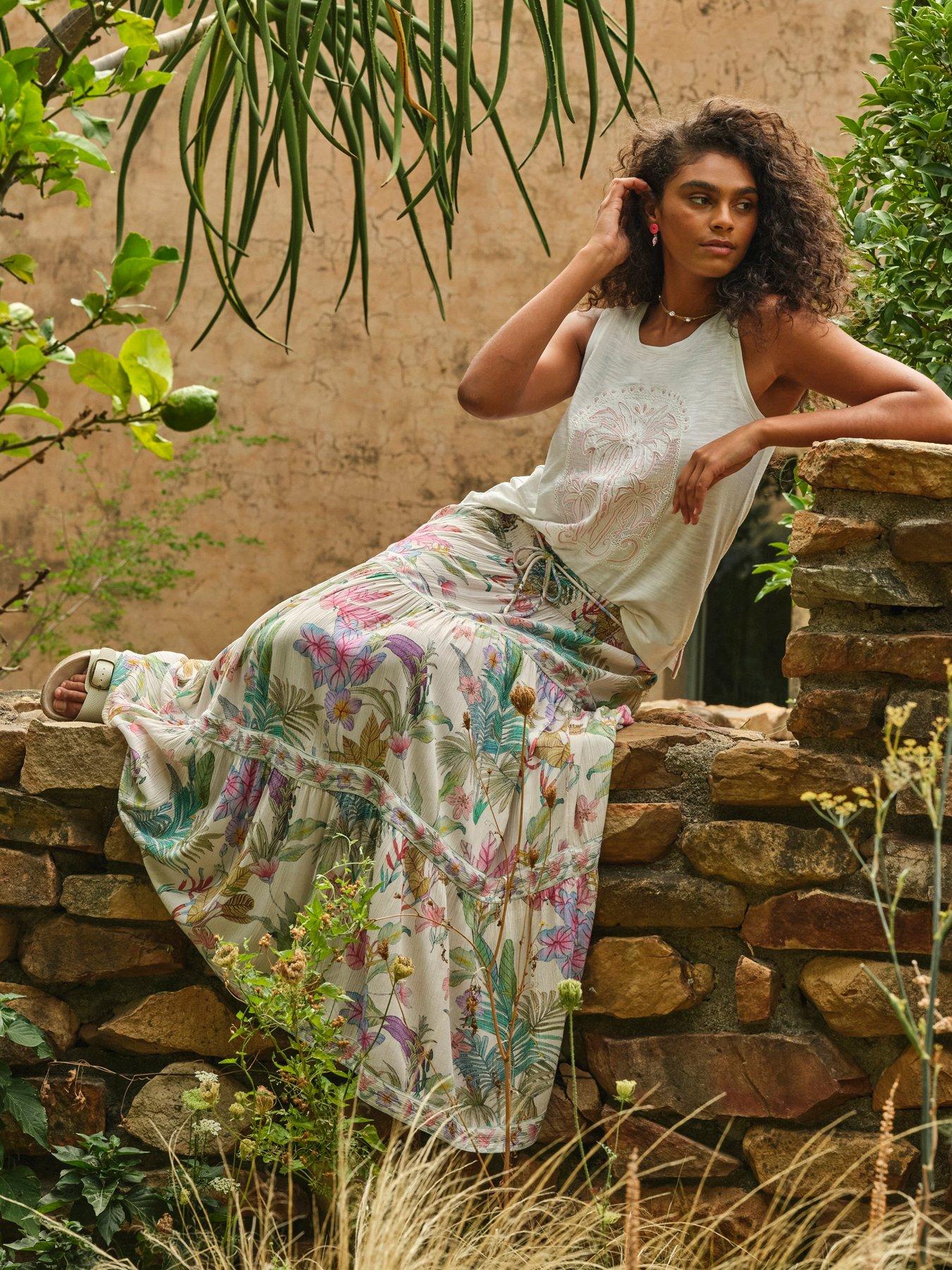 FatFace Jayla Tropical Maxi Skirt - Cream