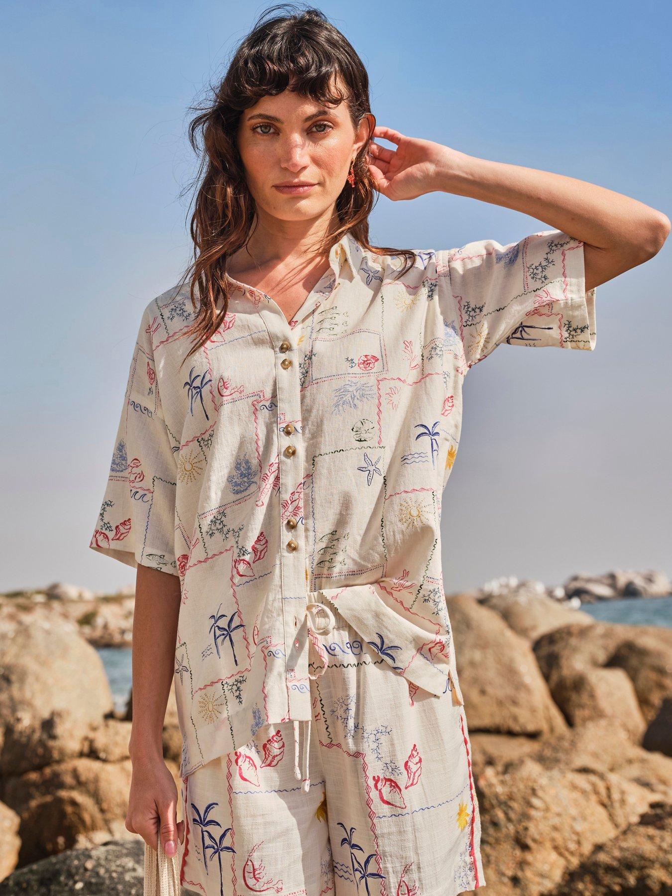 FatFace Kara Postcard Shirt - Cream