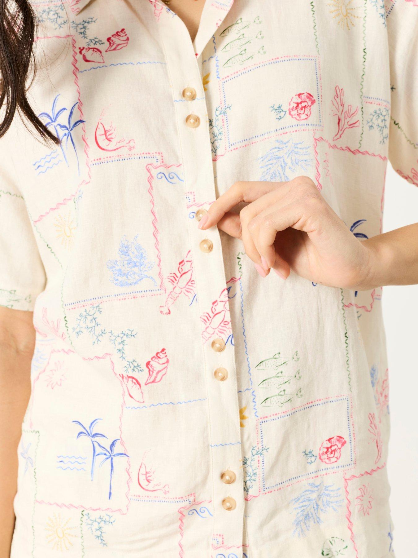 Image 5 of 7 of FatFace Kara Postcard Shirt - Cream