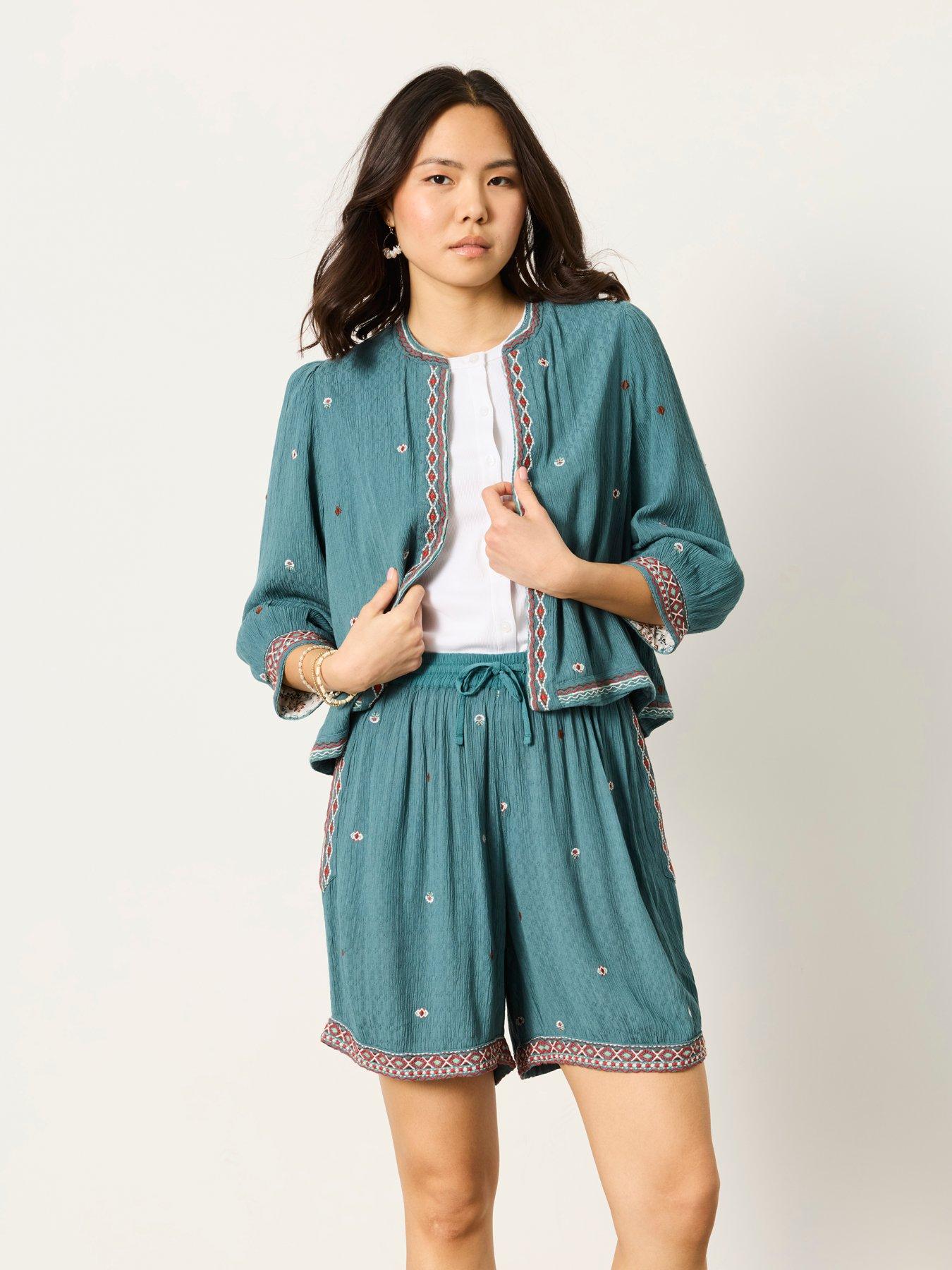 Image 4 of 7 of FatFace Zoe Embroidered Jacket - Blue