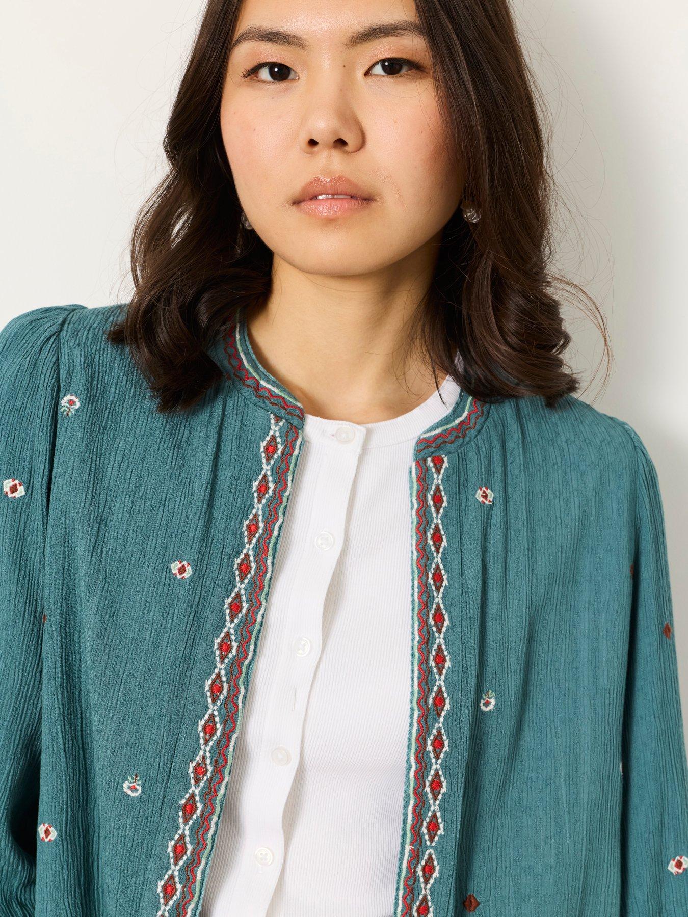 Image 5 of 7 of FatFace Zoe Embroidered Jacket - Blue