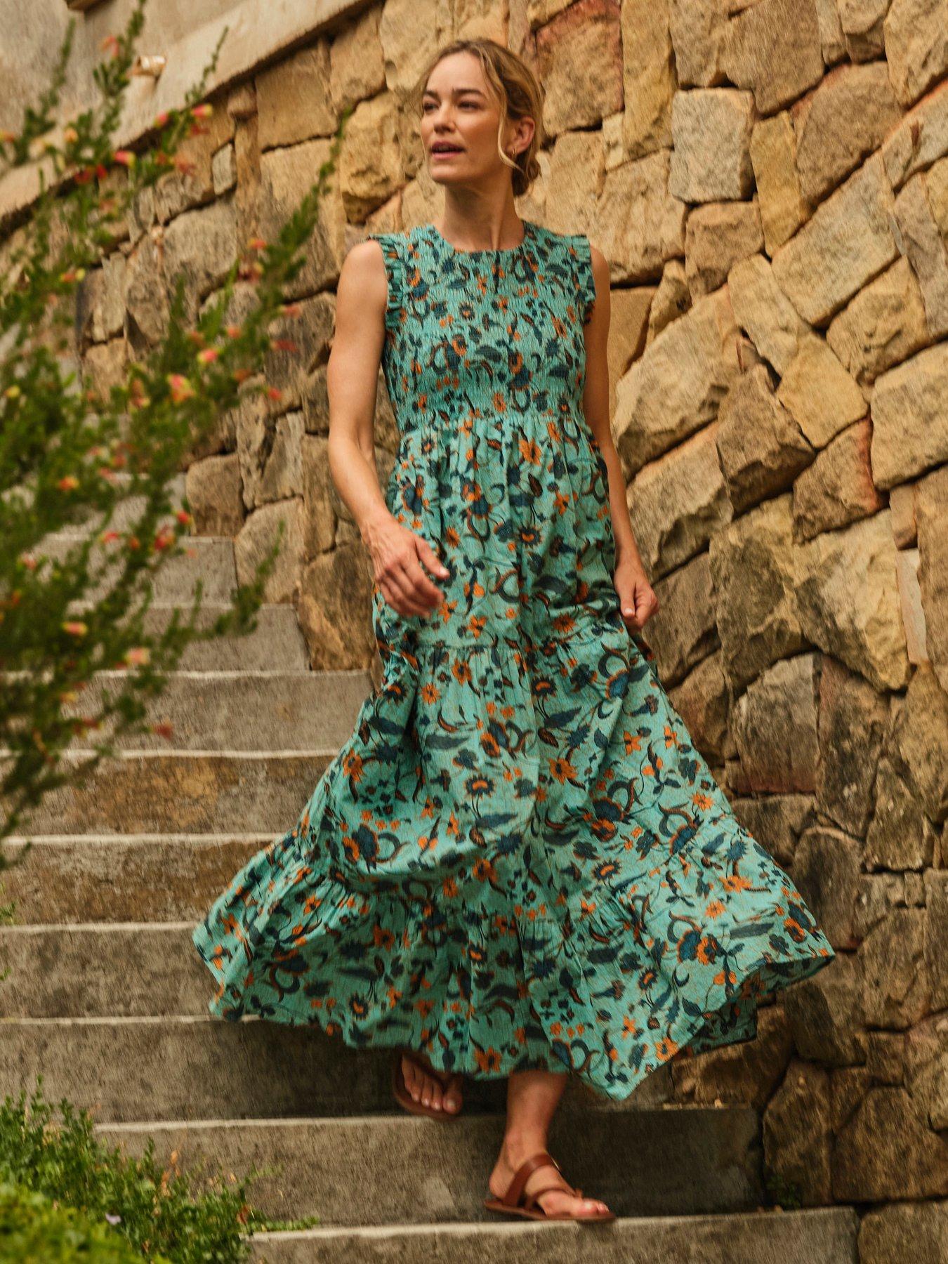 FatFace Anais Batik Maxi Dress - Blue