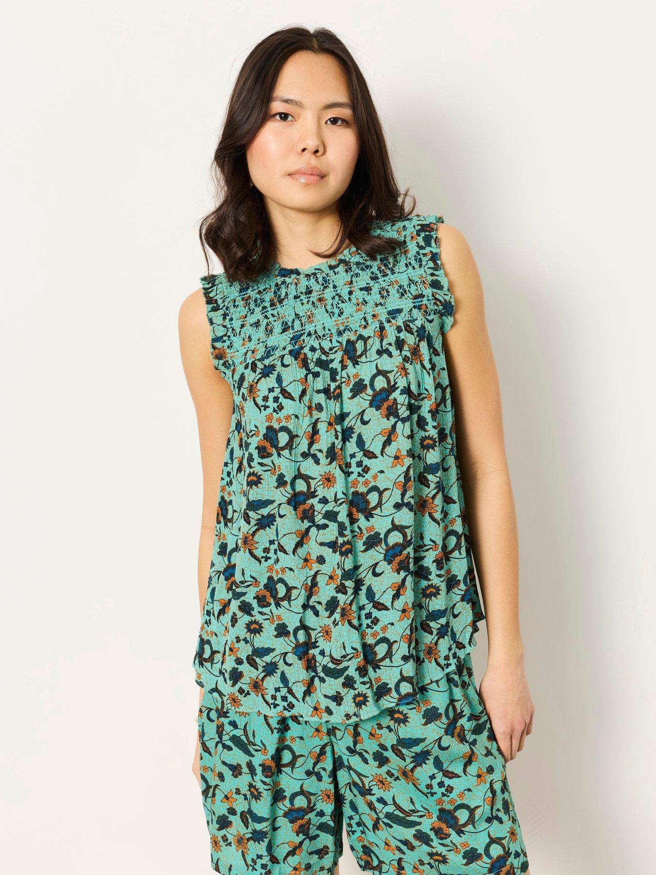 Image 1 of 7 of FatFace Elle Batik Blouse - Blue