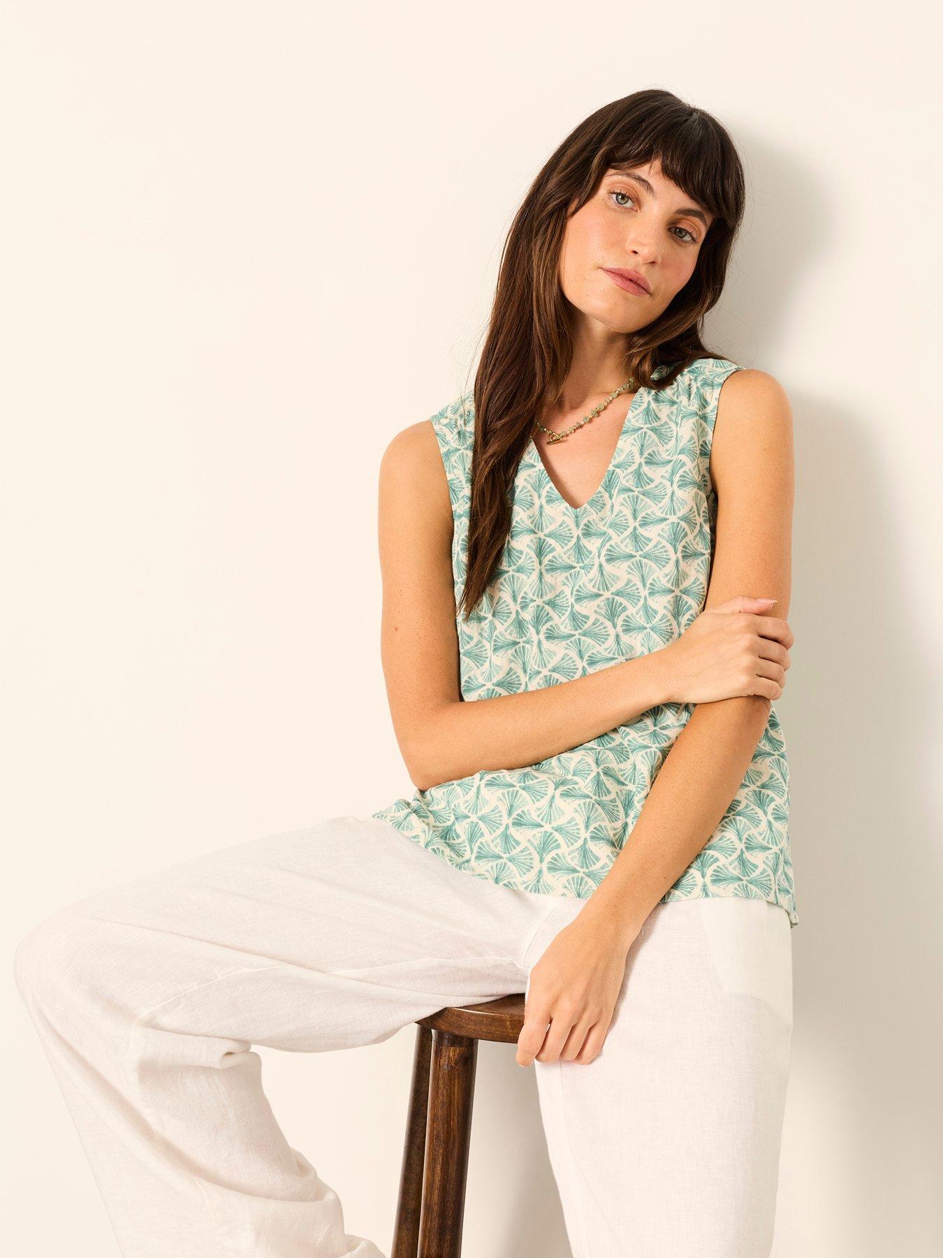 FatFace Etta Fan Geometric Cami Top - Cream
