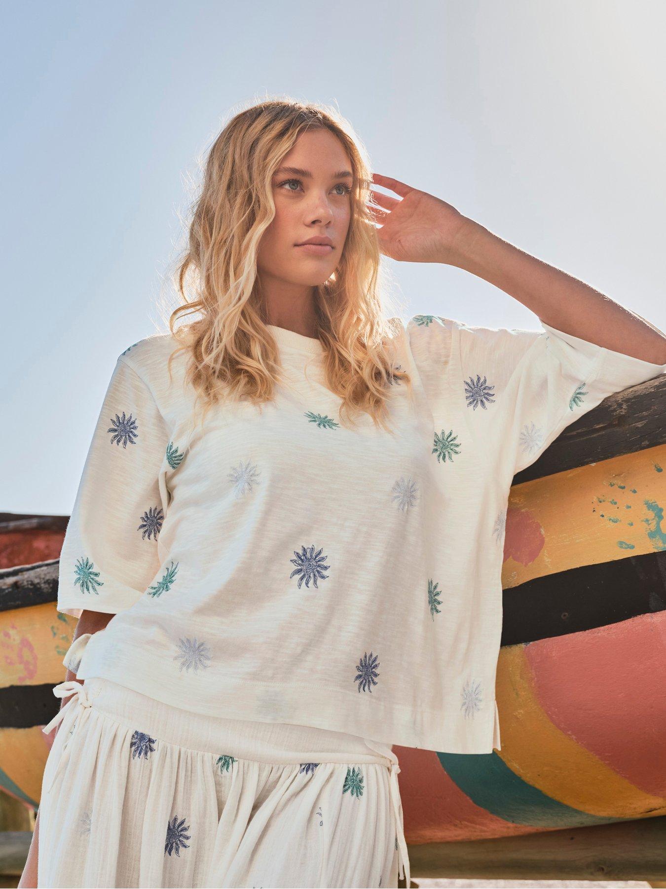 FatFace Kate Sun Tile Embroidered Top - Cream