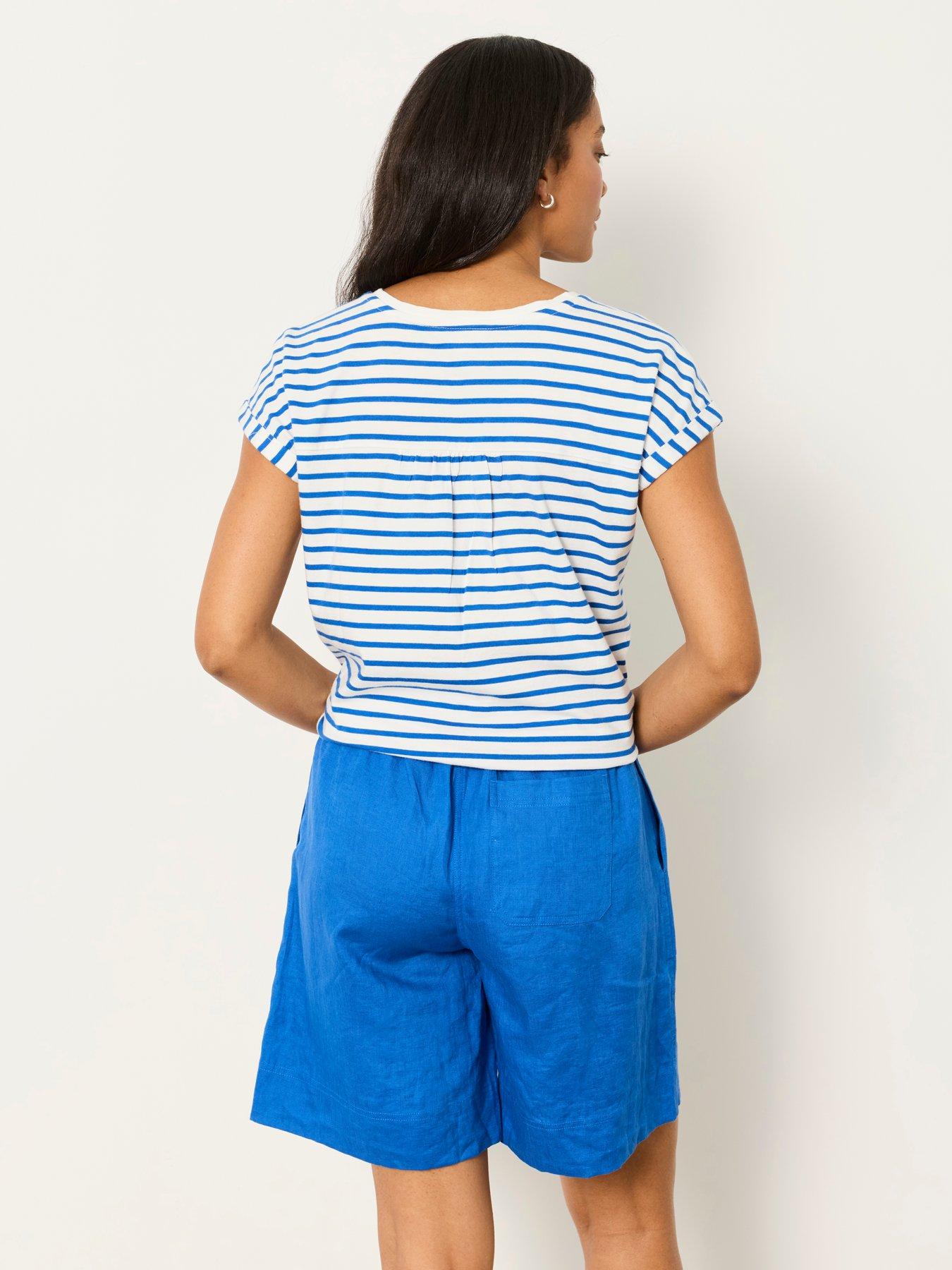 Image 2 of 6 of FatFace Tie Front Stripe T-Shirt - Blue