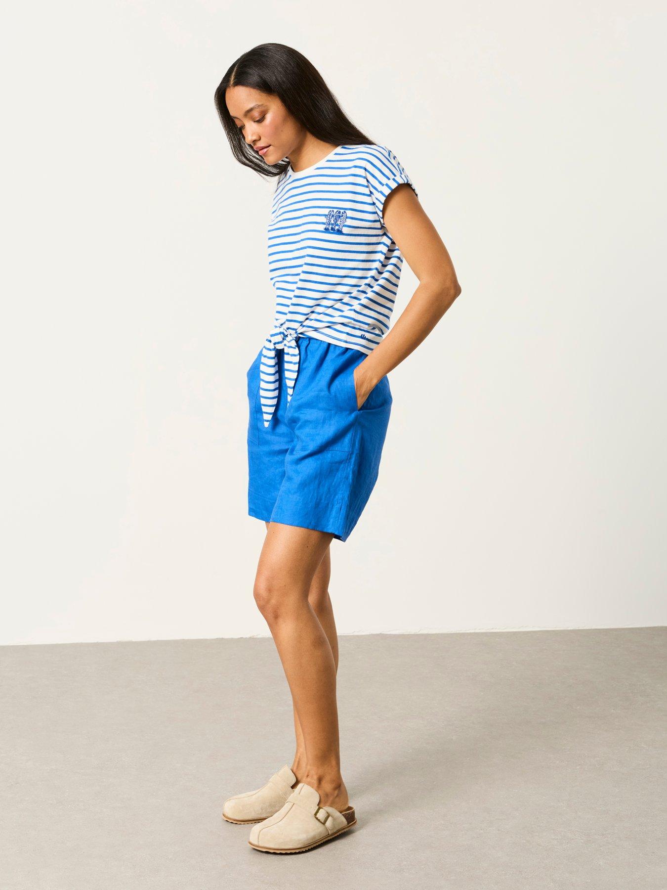 Image 3 of 6 of FatFace Tie Front Stripe T-Shirt - Blue