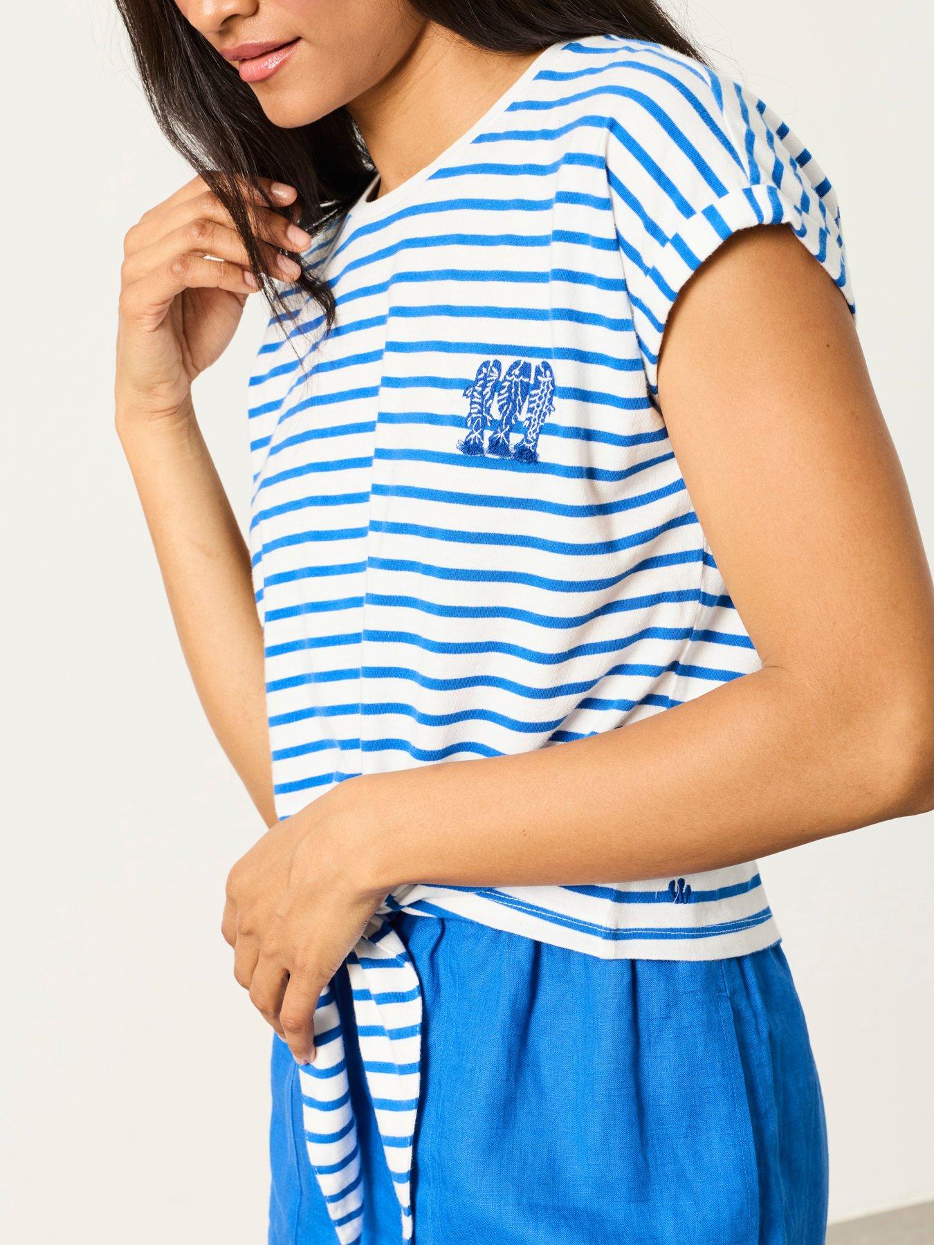 Image 5 of 6 of FatFace Tie Front Stripe T-Shirt - Blue