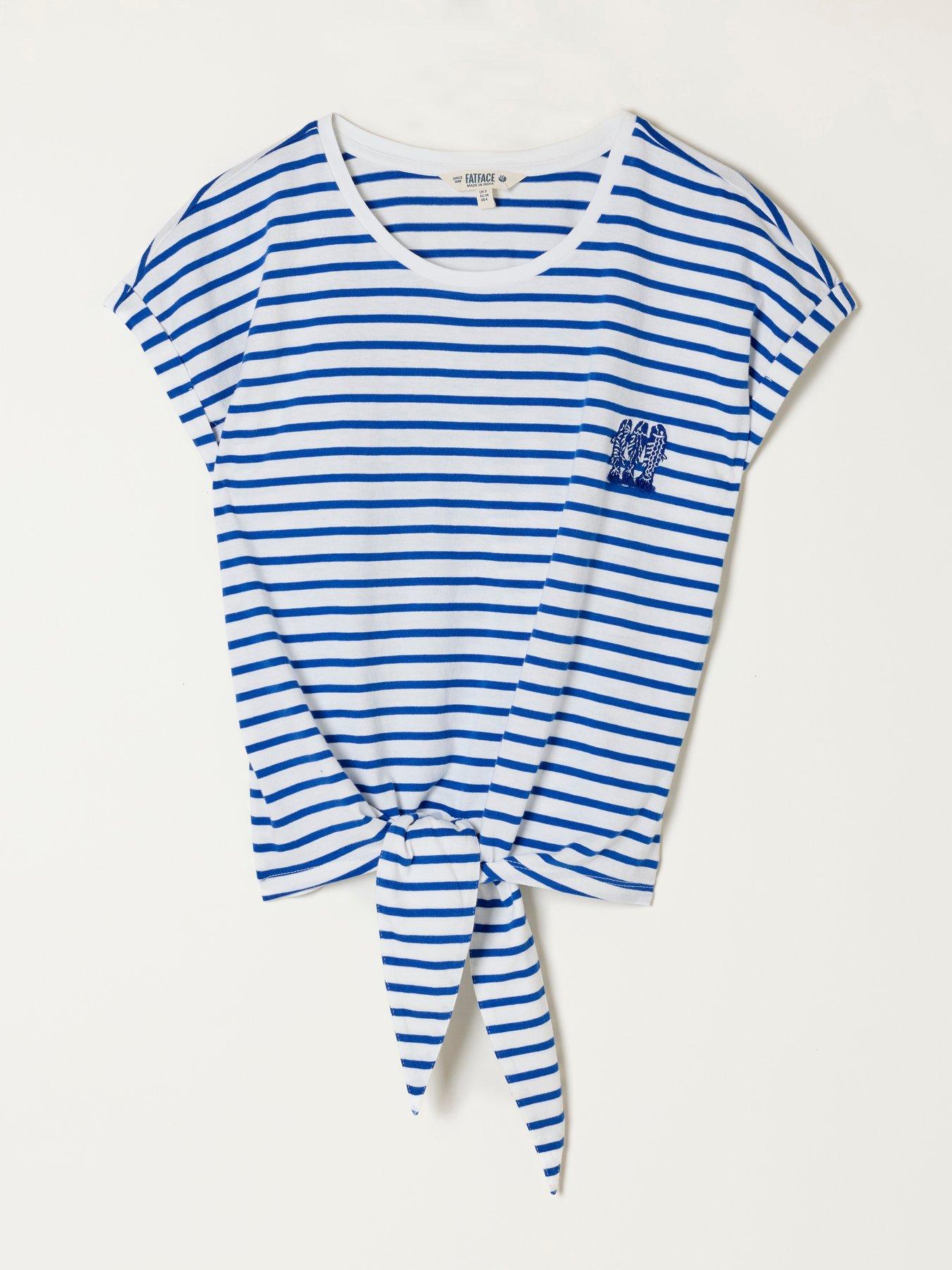 Image 6 of 6 of FatFace Tie Front Stripe T-Shirt - Blue