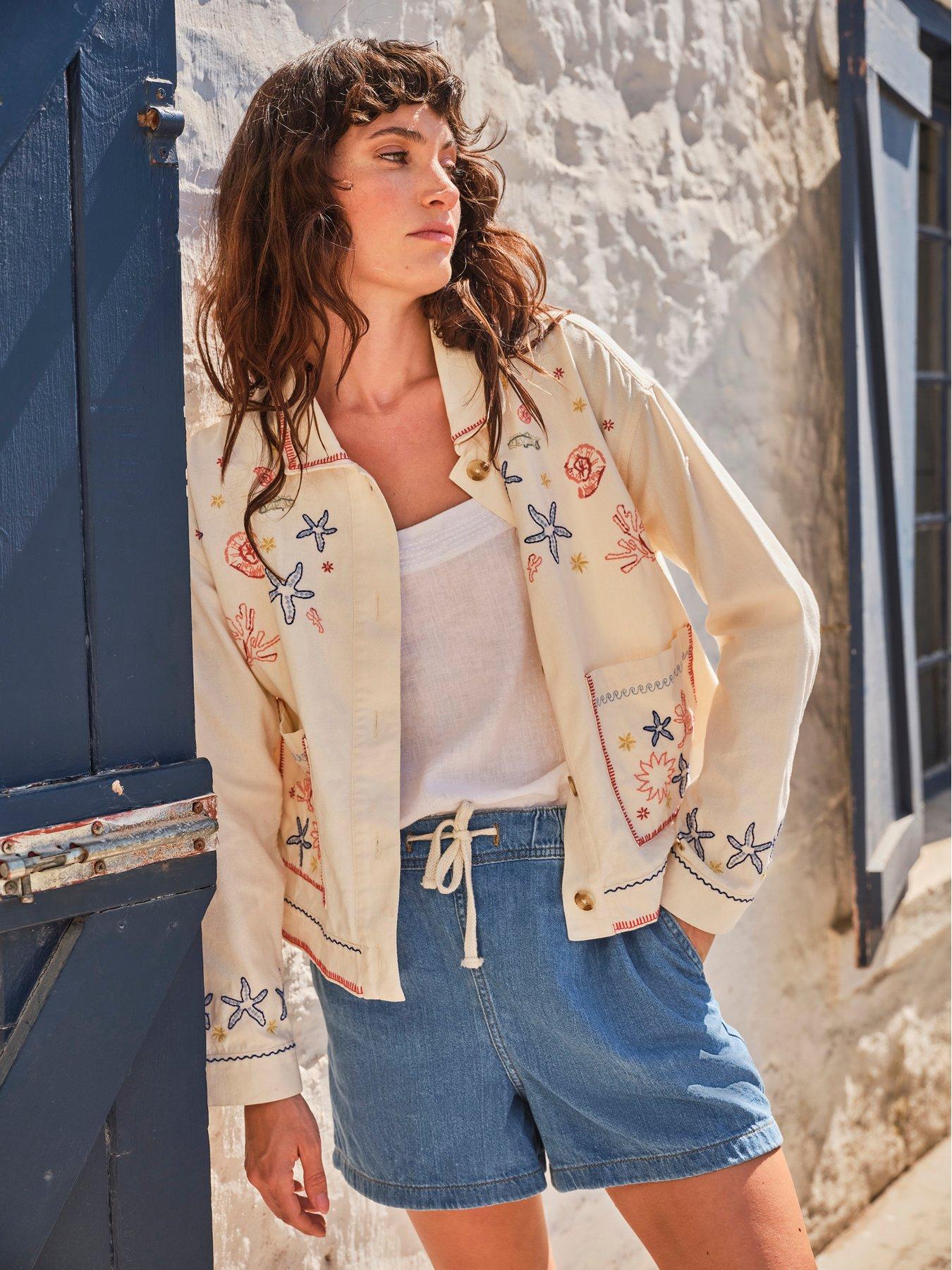 FatFace Shells Embroidered Jacket - Cream