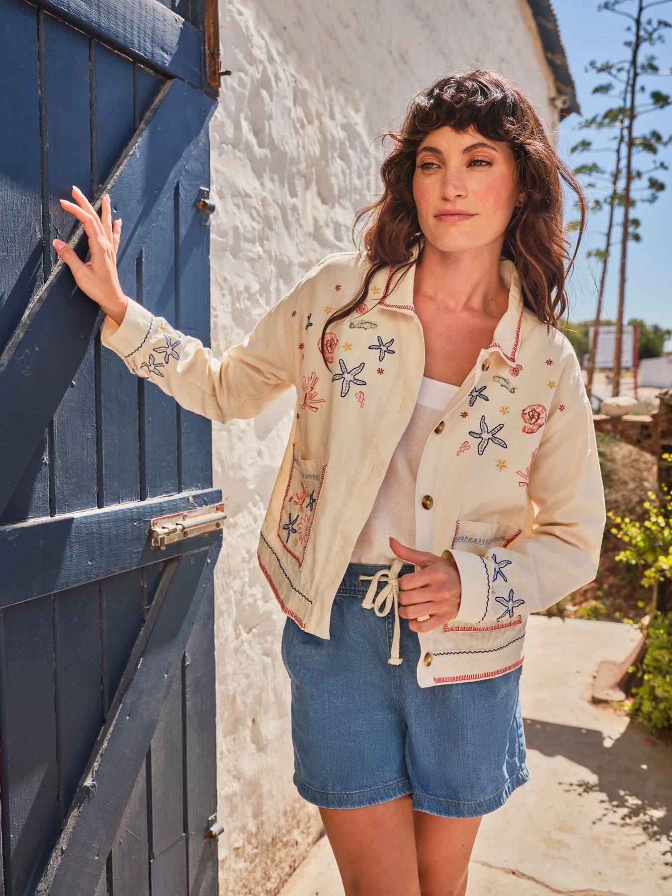 Image 6 of 7 of FatFace Shells Embroidered Jacket - Cream