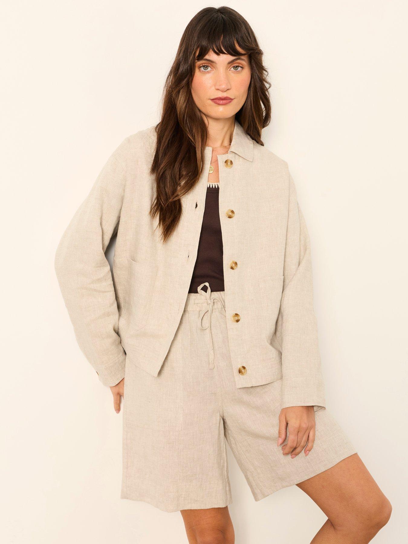 FatFace Darcy Stone Linen Jacket - Beige