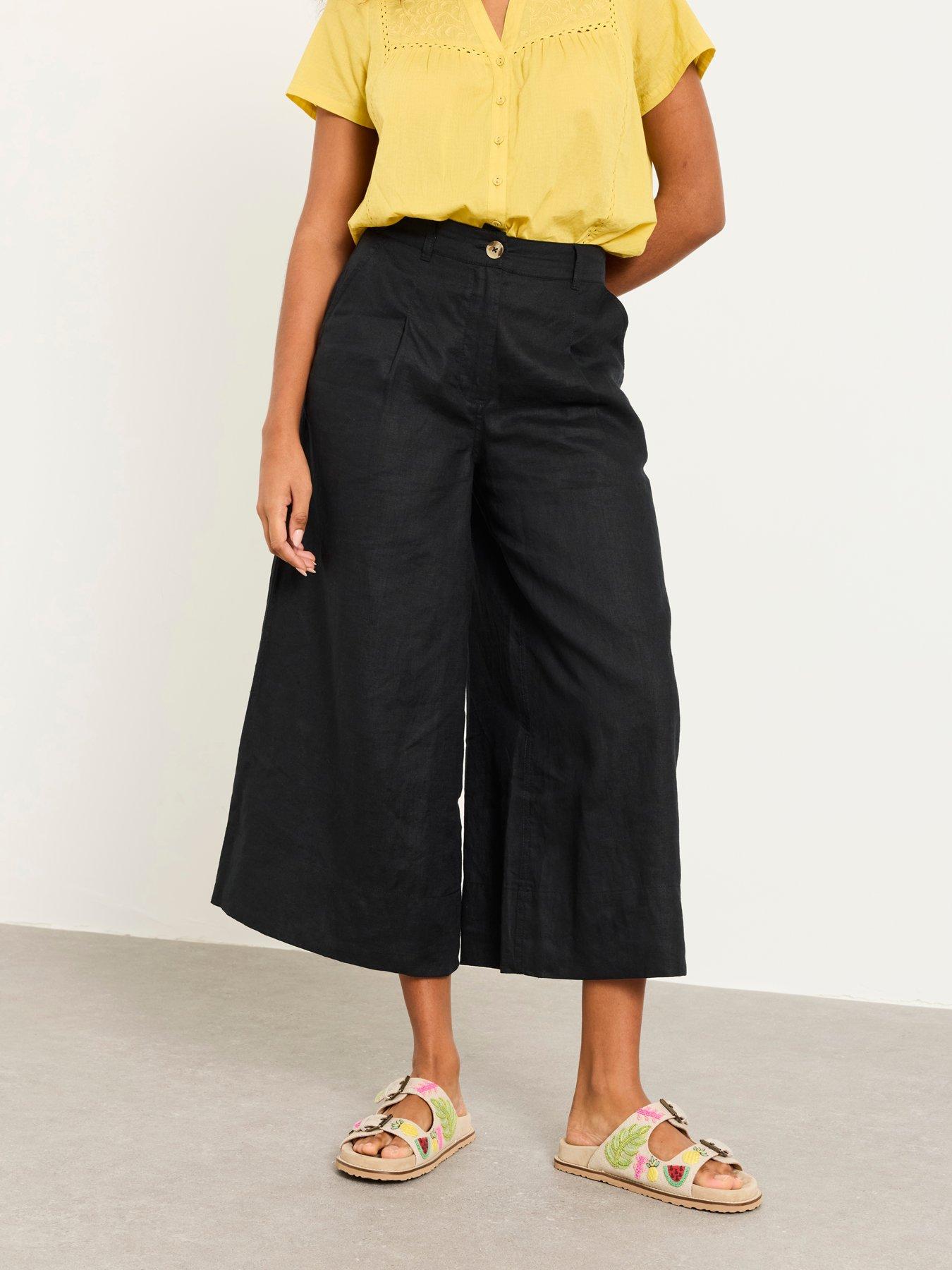 Image 4 of 6 of FatFace Anya Linen Crop Trousers - Black
