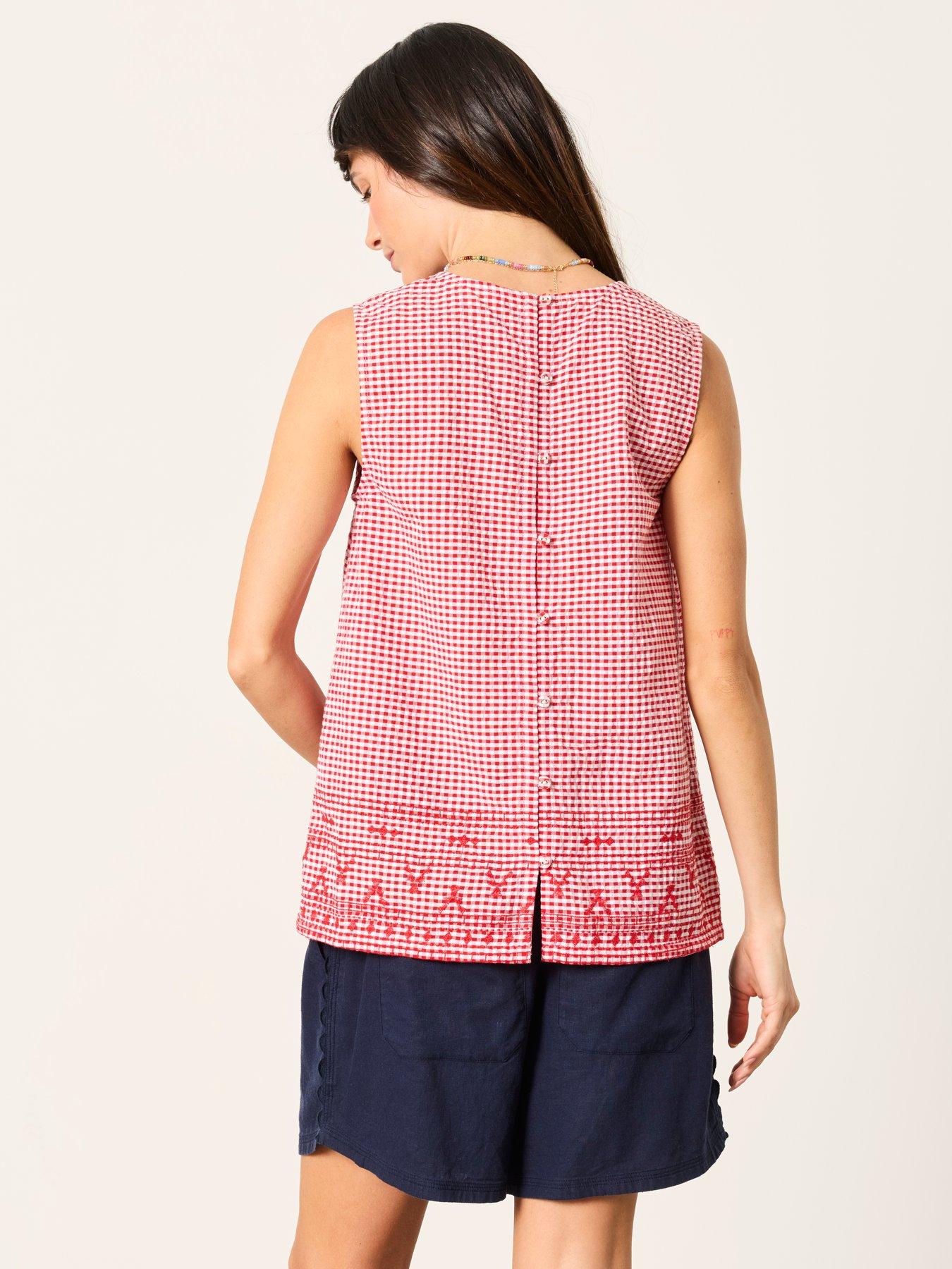 Image 2 of 7 of FatFace Etta Gingham Cami Top - Red