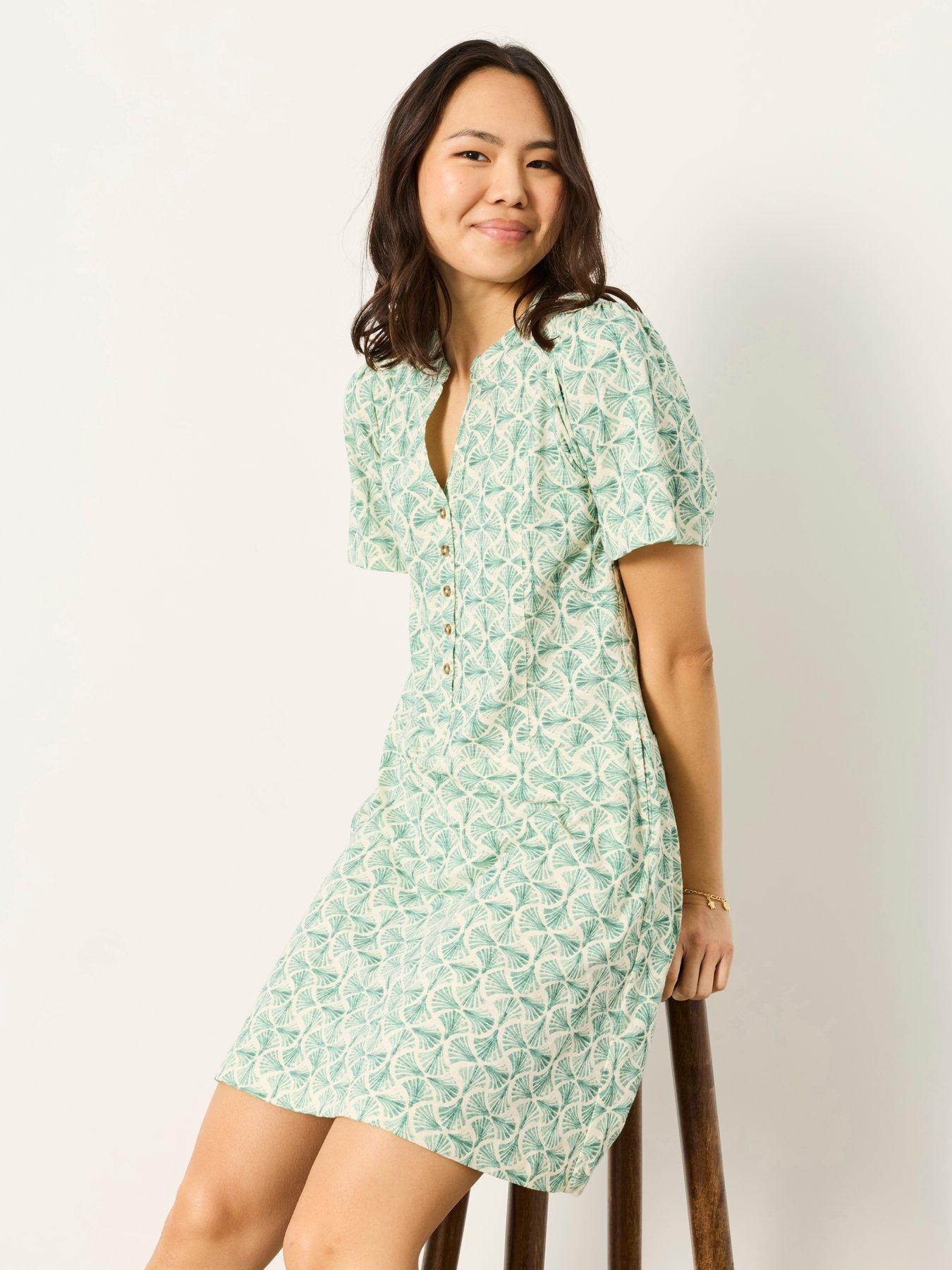 FatFace Maggie Fan Geometric Jersey Dress  - Cream