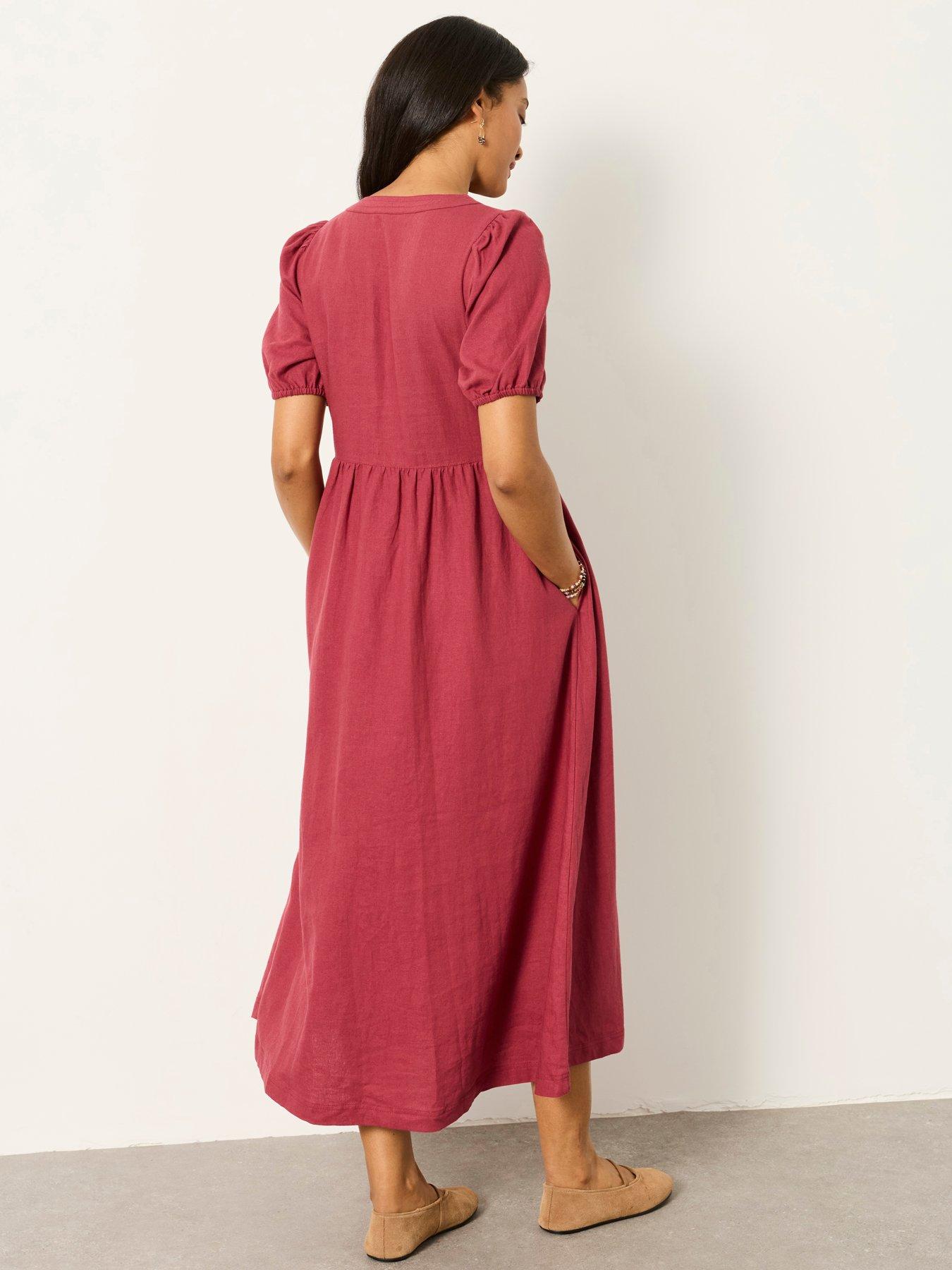 Image 2 of 6 of FatFace Remi Linen Midi Dress - Burgundy