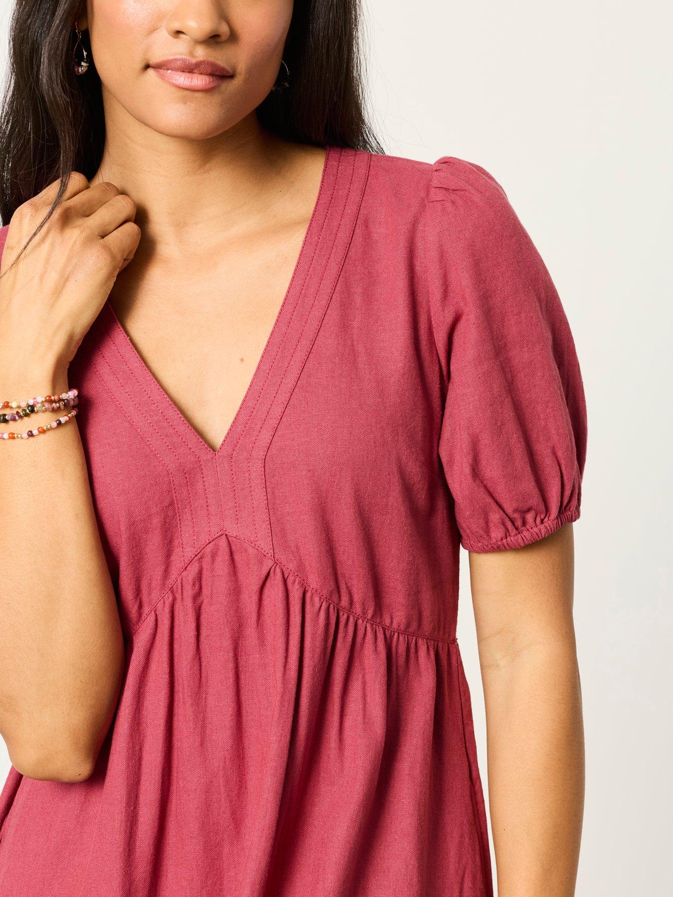Image 4 of 6 of FatFace Remi Linen Midi Dress - Burgundy