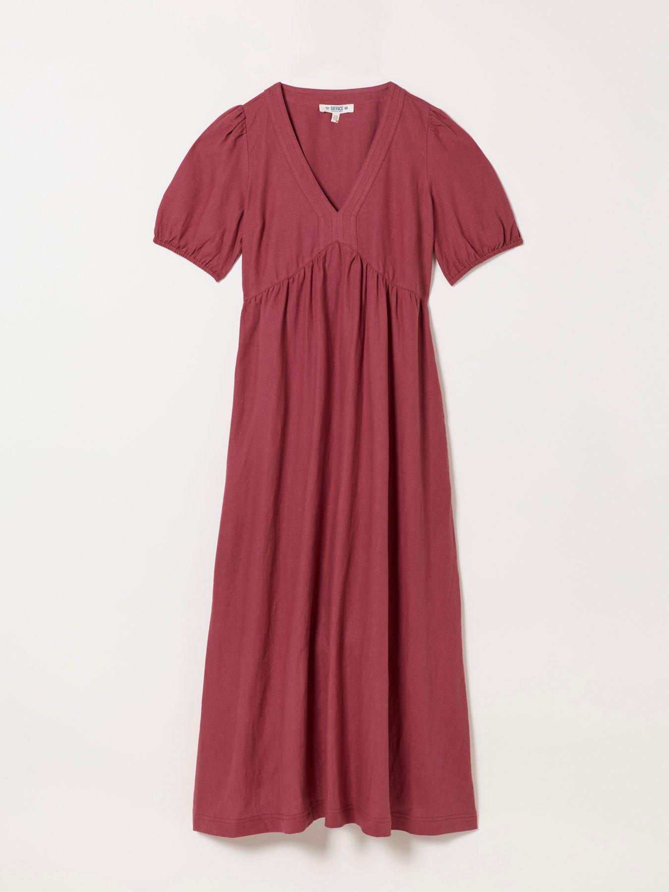 Image 6 of 6 of FatFace Remi Linen Midi Dress - Burgundy
