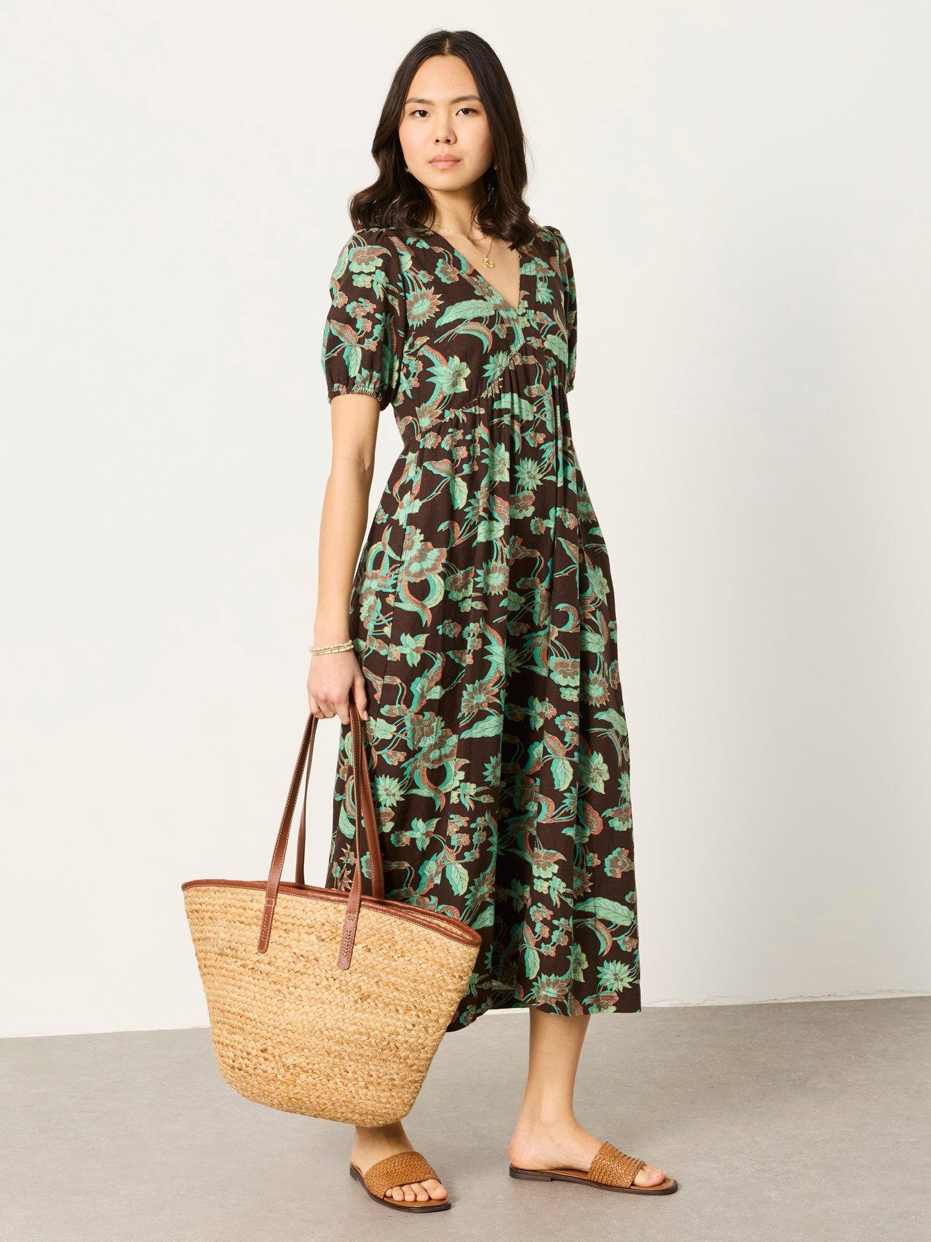 Image 3 of 7 of FatFace Remi Batik Midi Dress - Brown