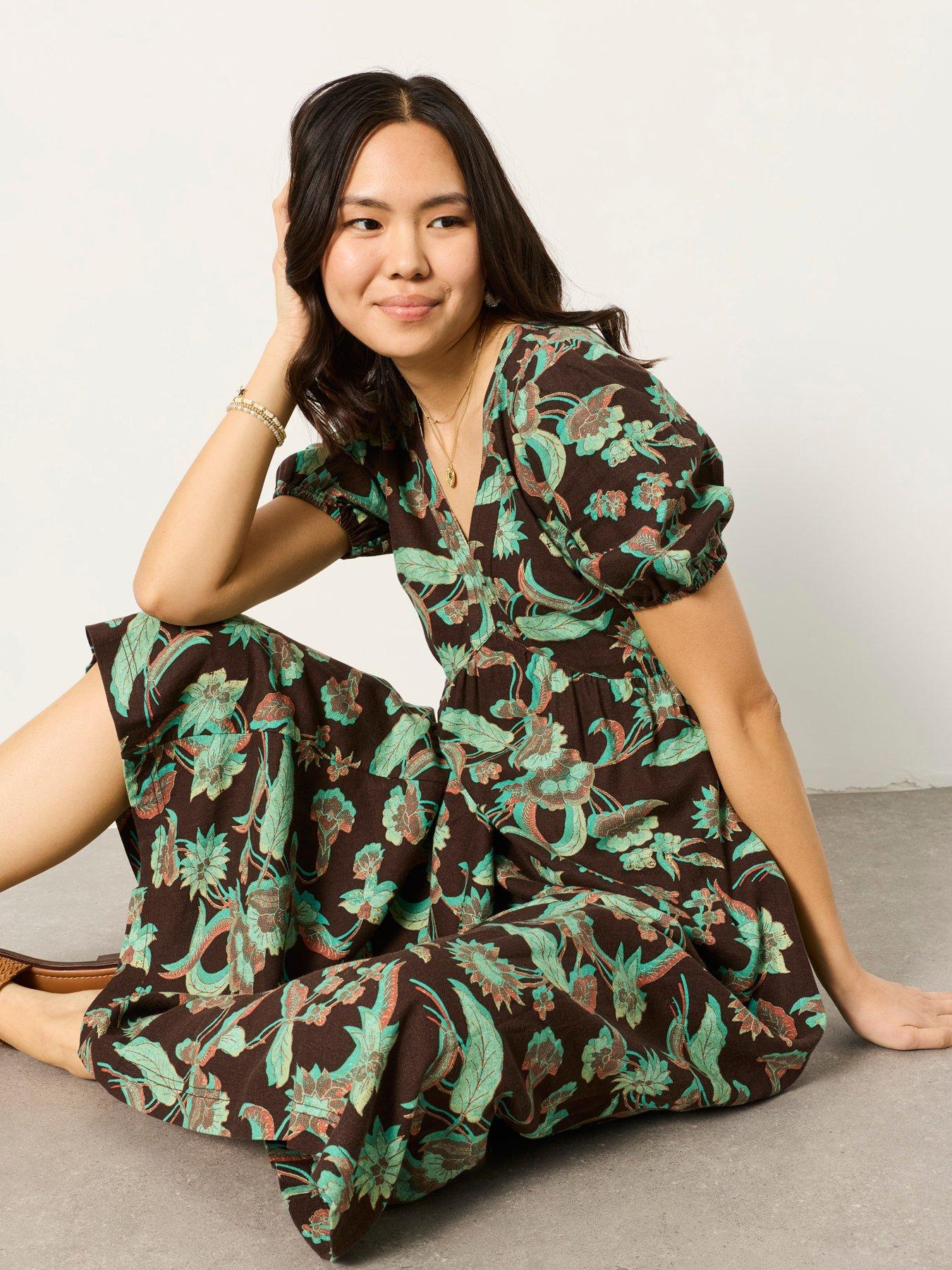 Image 4 of 7 of FatFace Remi Batik Midi Dress - Brown