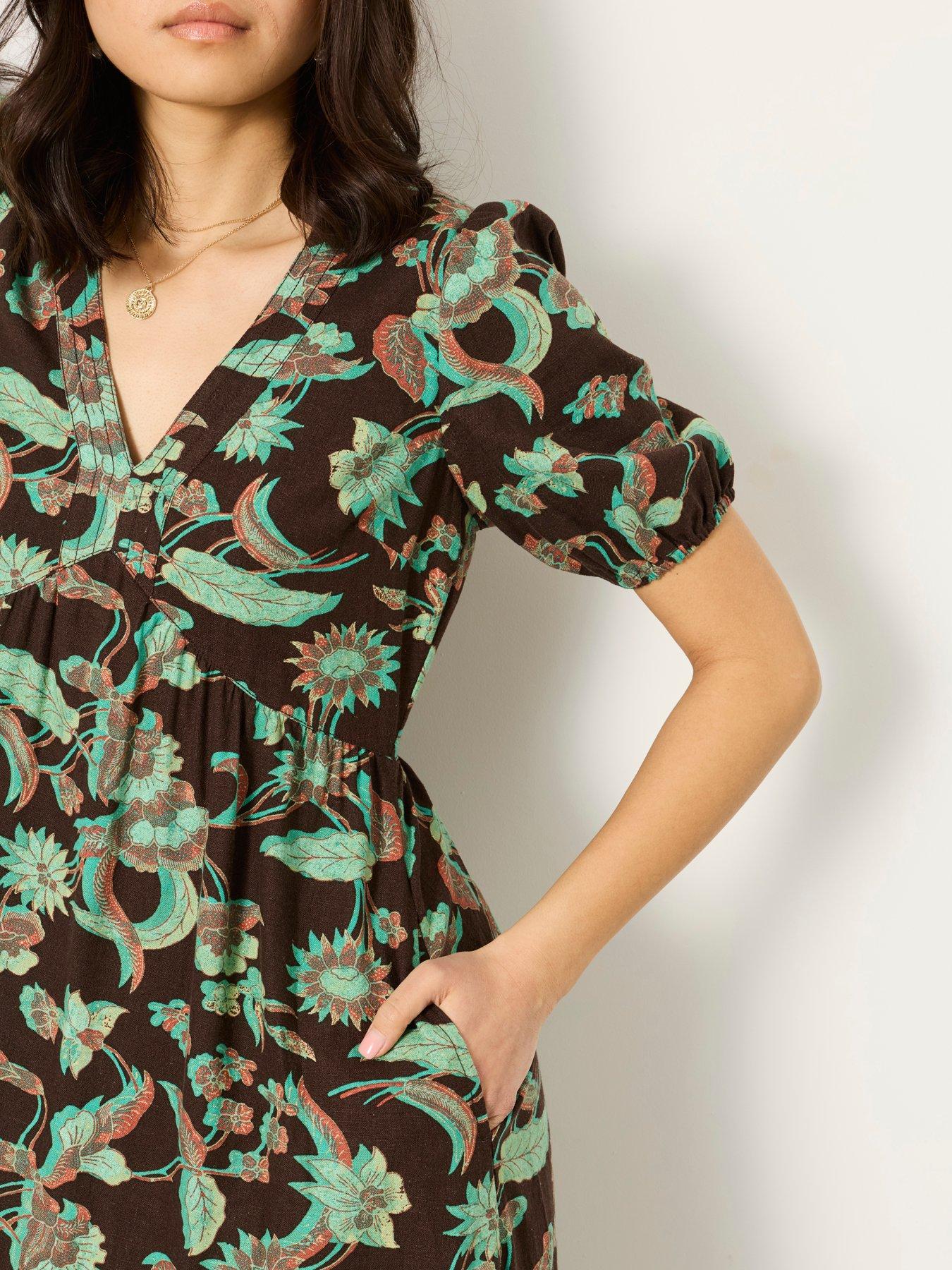 Image 5 of 7 of FatFace Remi Batik Midi Dress - Brown