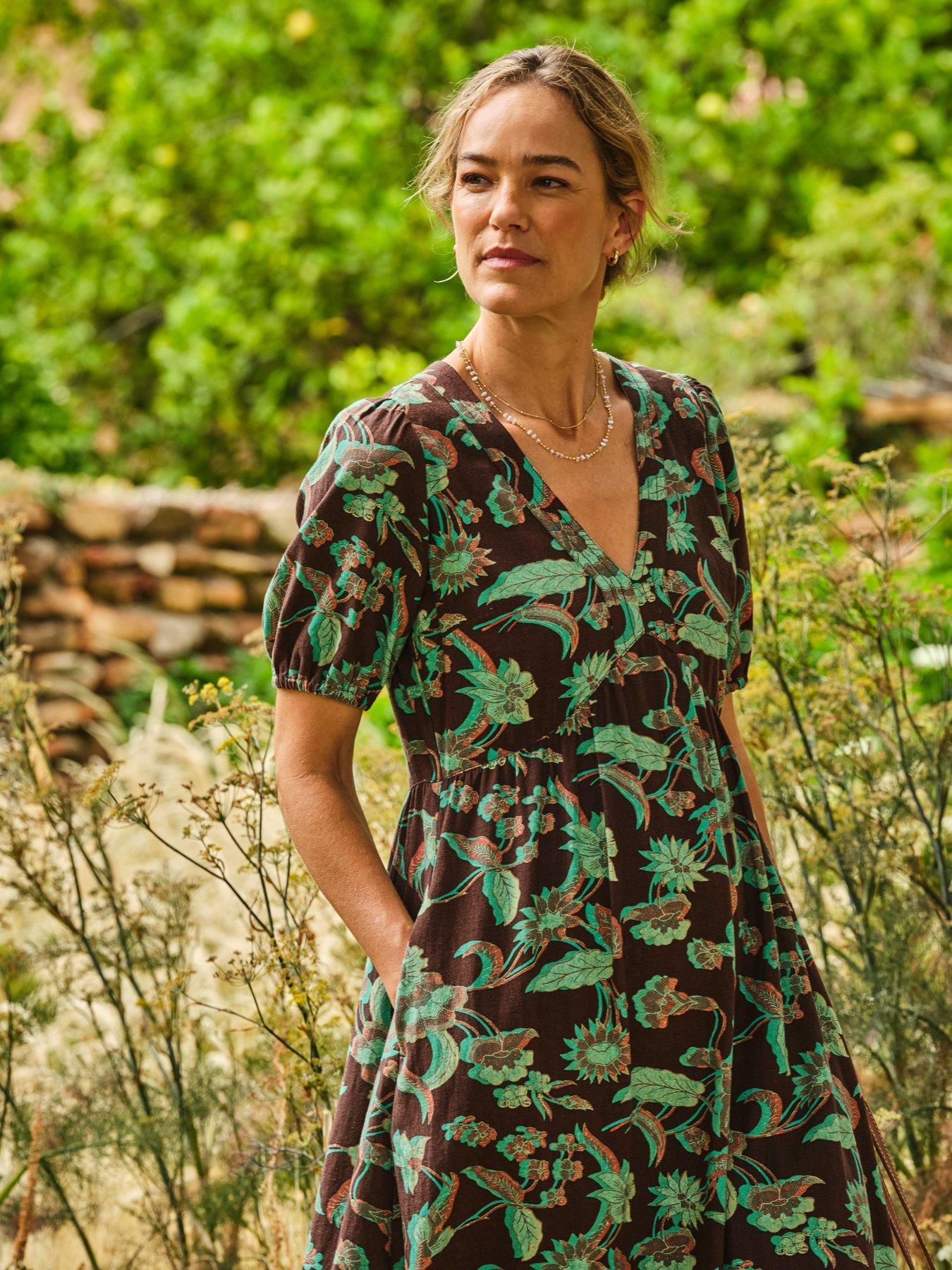 Image 6 of 7 of FatFace Remi Batik Midi Dress - Brown