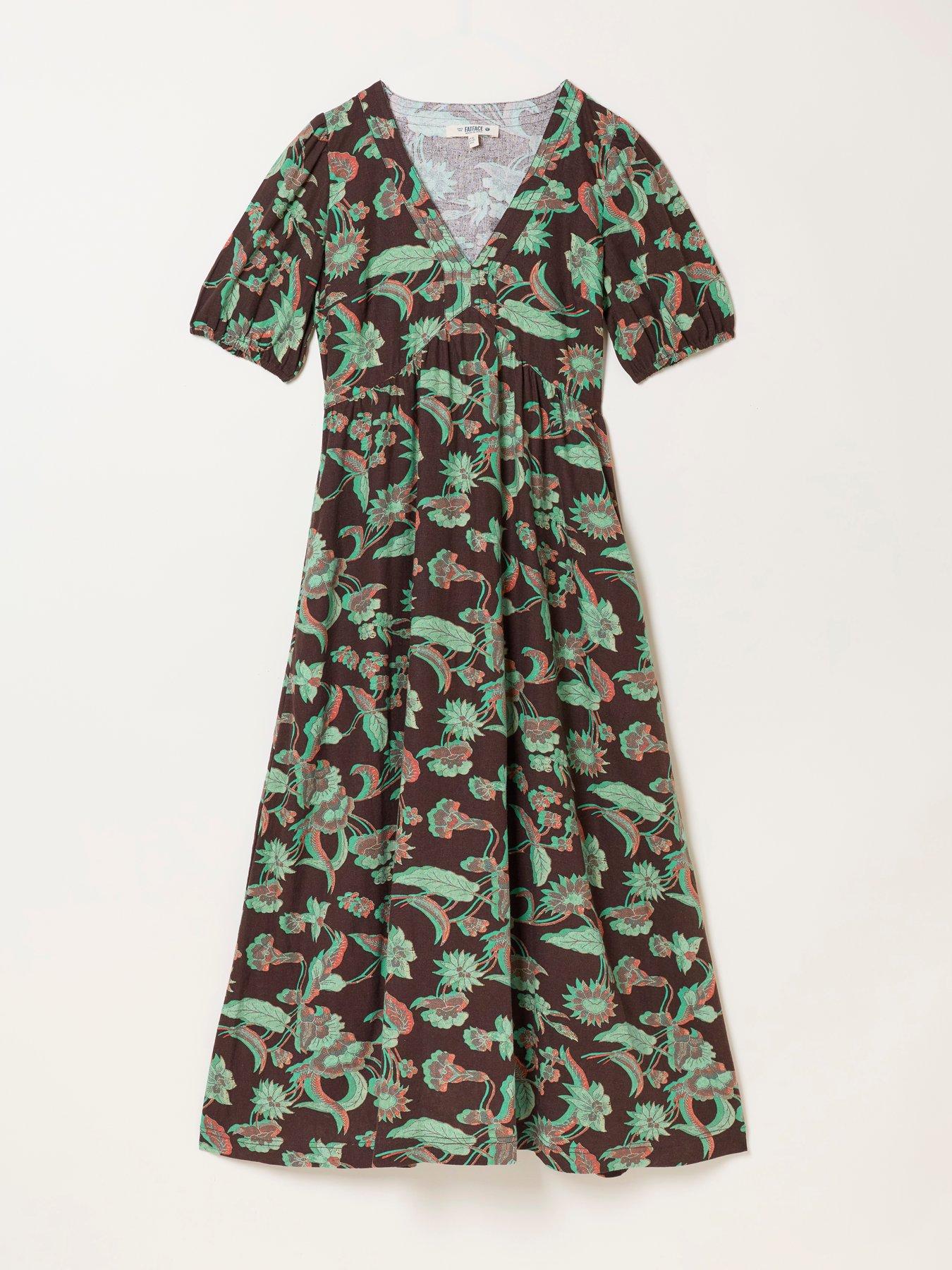 Image 7 of 7 of FatFace Remi Batik Midi Dress - Brown