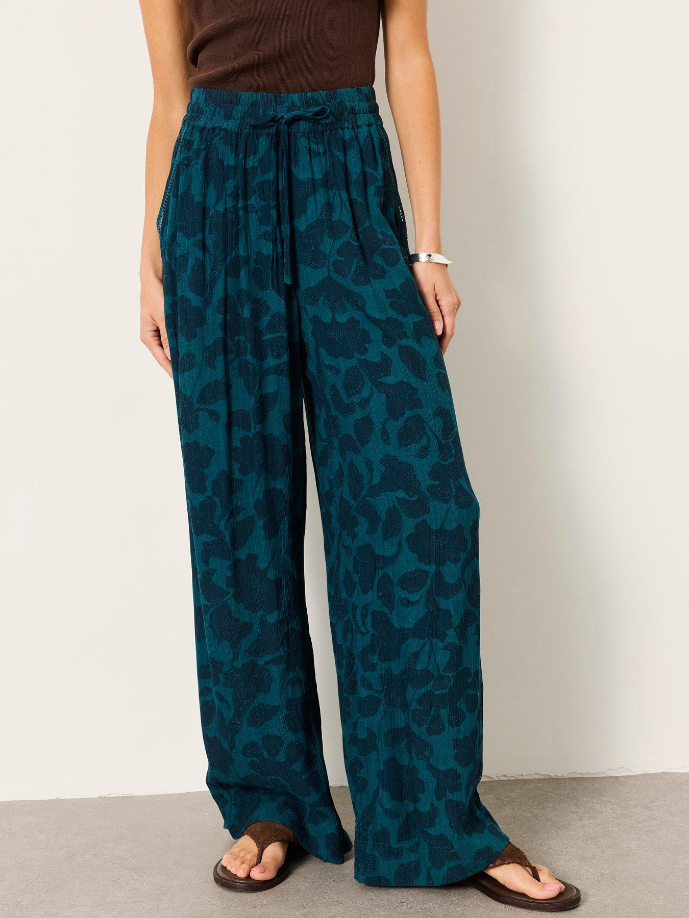 FatFace Melissa Batik Mono Palazzo Trousers - Teal
