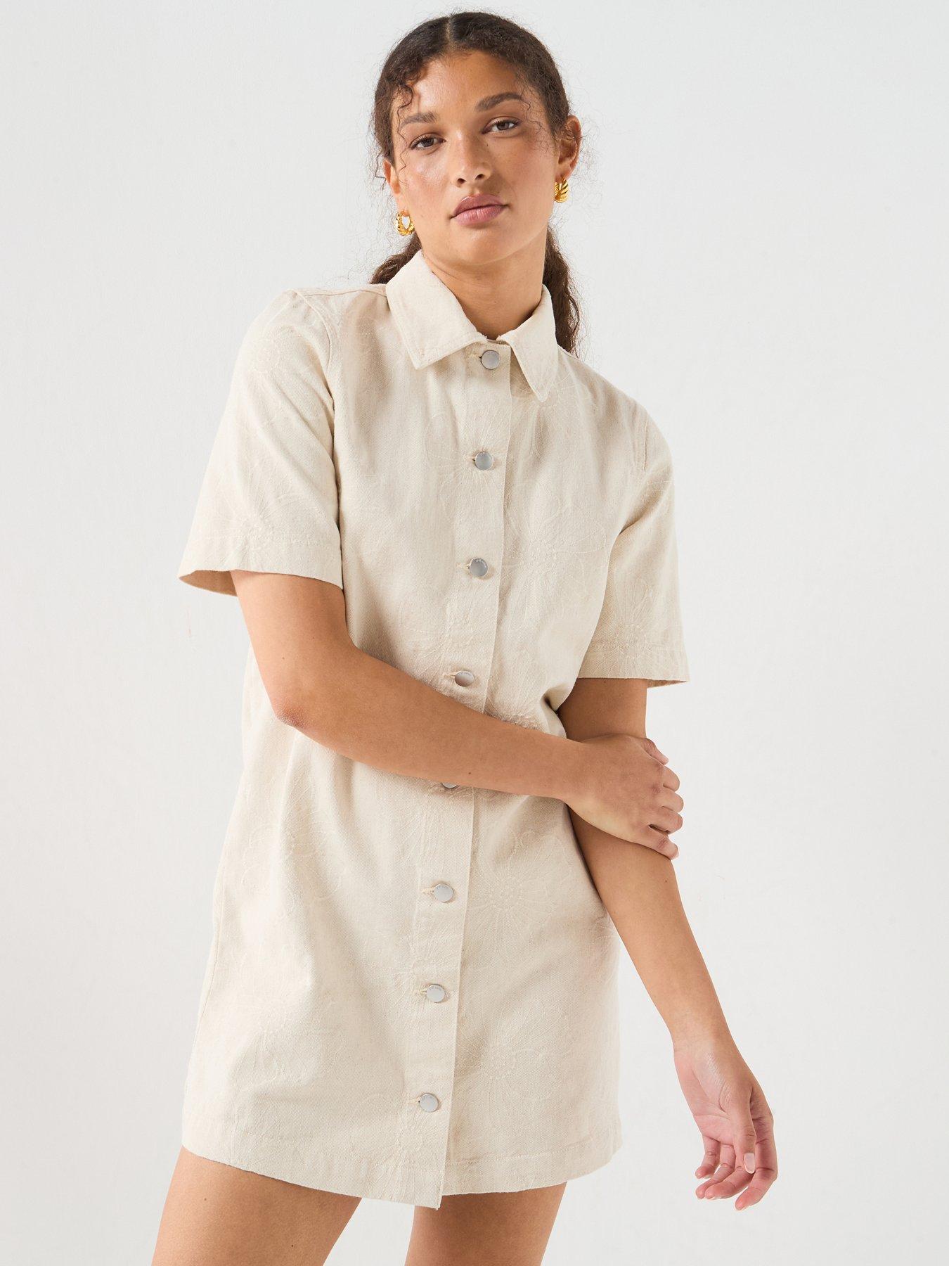 JDY Havanna Embroidered Denim Dress - Ecru