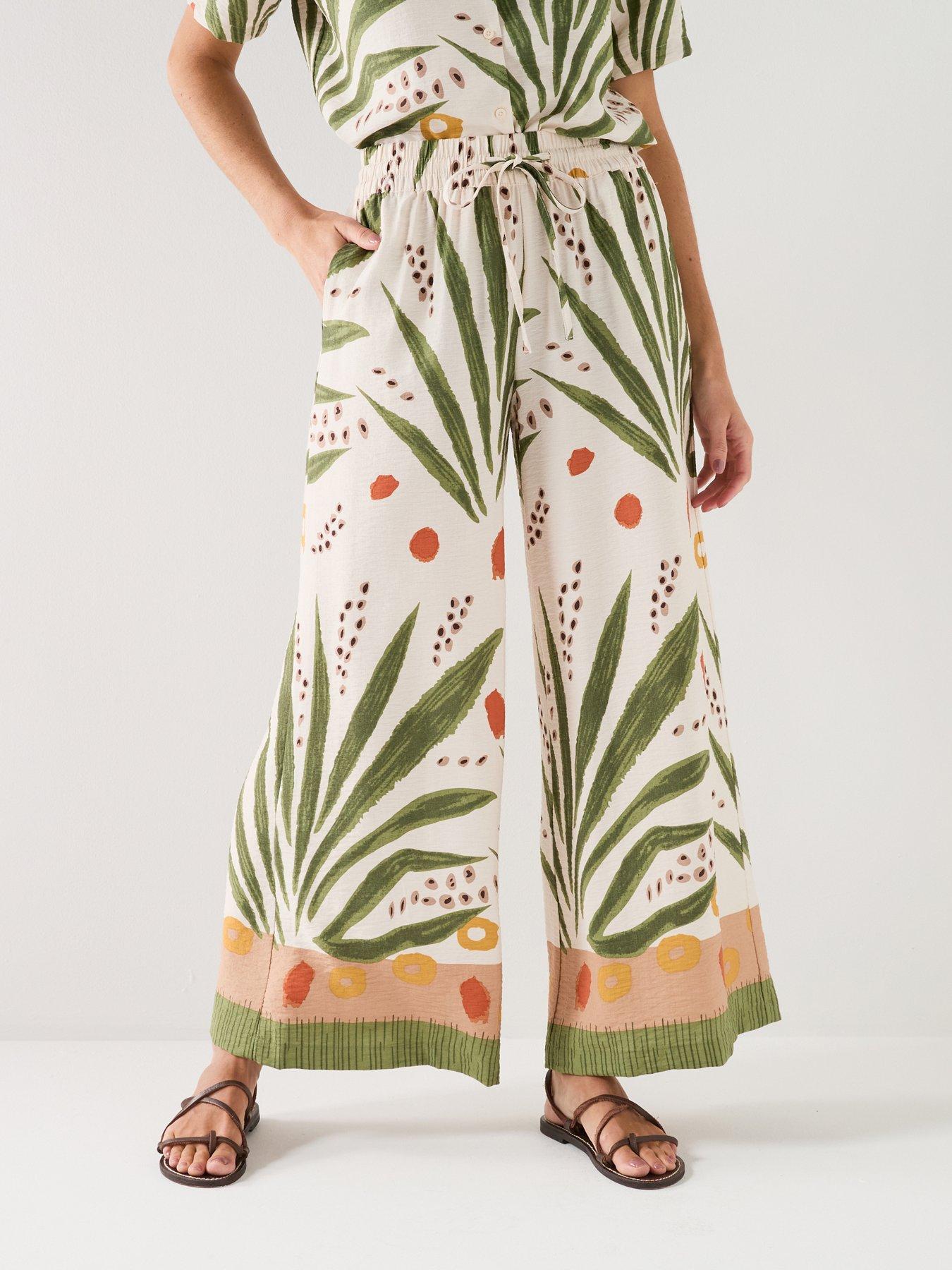 JDY Nellie Palazzo Print Woven Trousers - Cream
