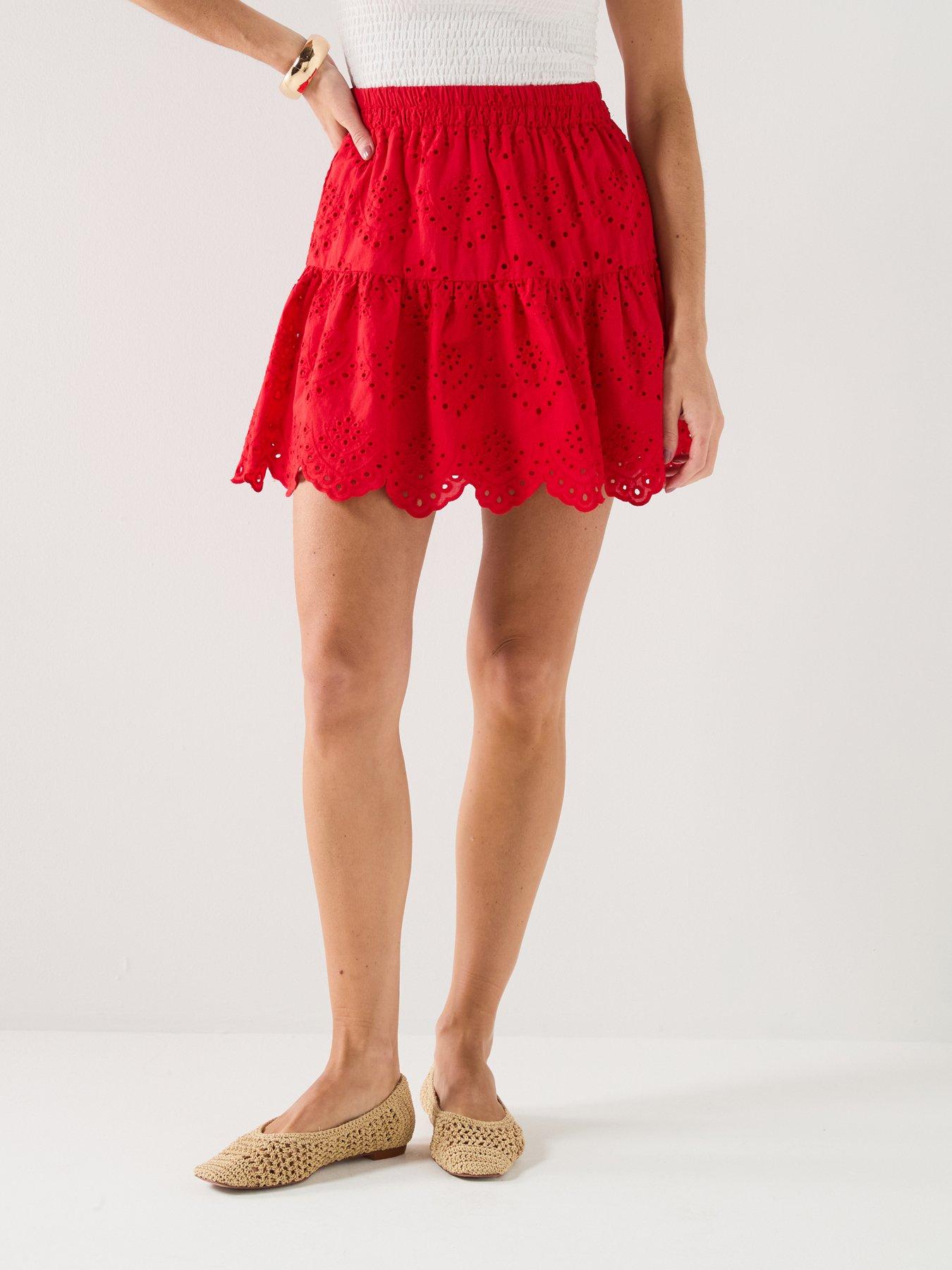 PIECES Vilde High Waisted Mini Skirt - Red