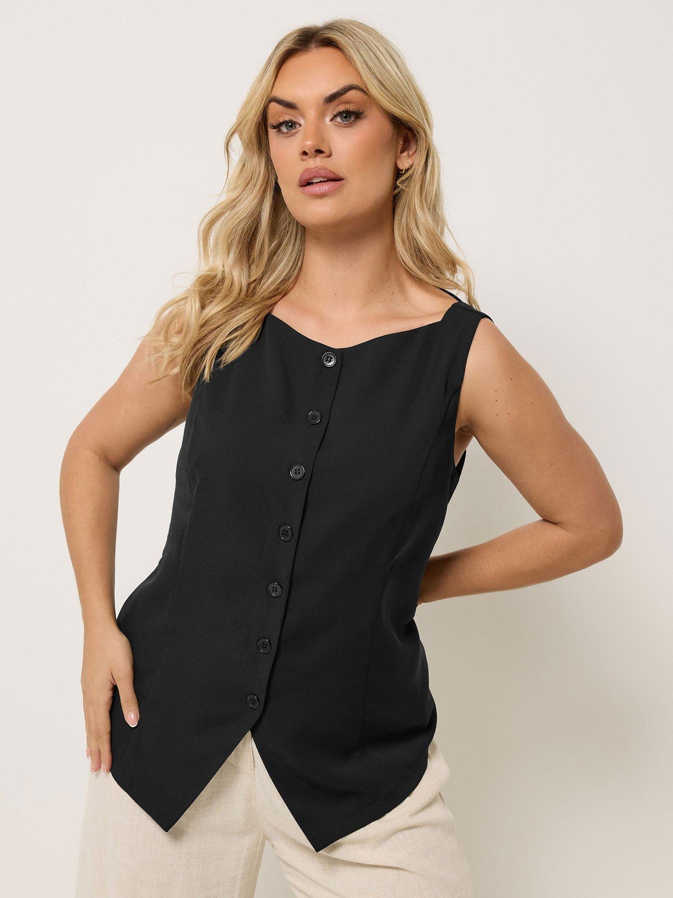 Image 1 of 5 of Yours Curve Elongated Waistcoat - Black