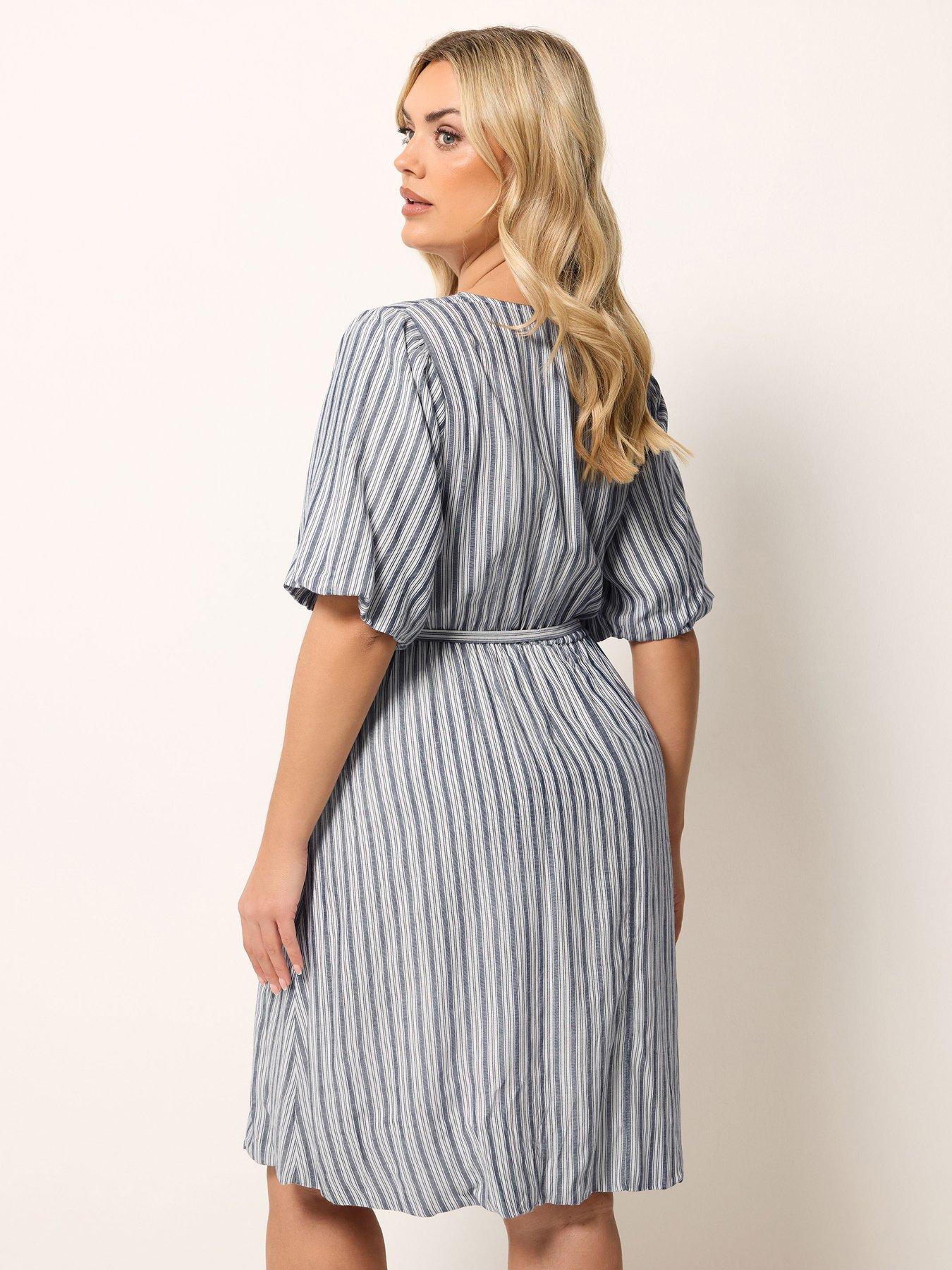 stillFront image of yours-curve-striped-wrap-dress-blue