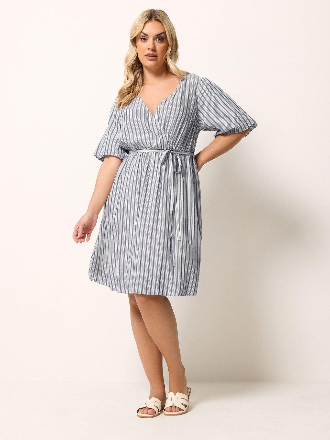  image of yours-curve-striped-wrap-dress-blue