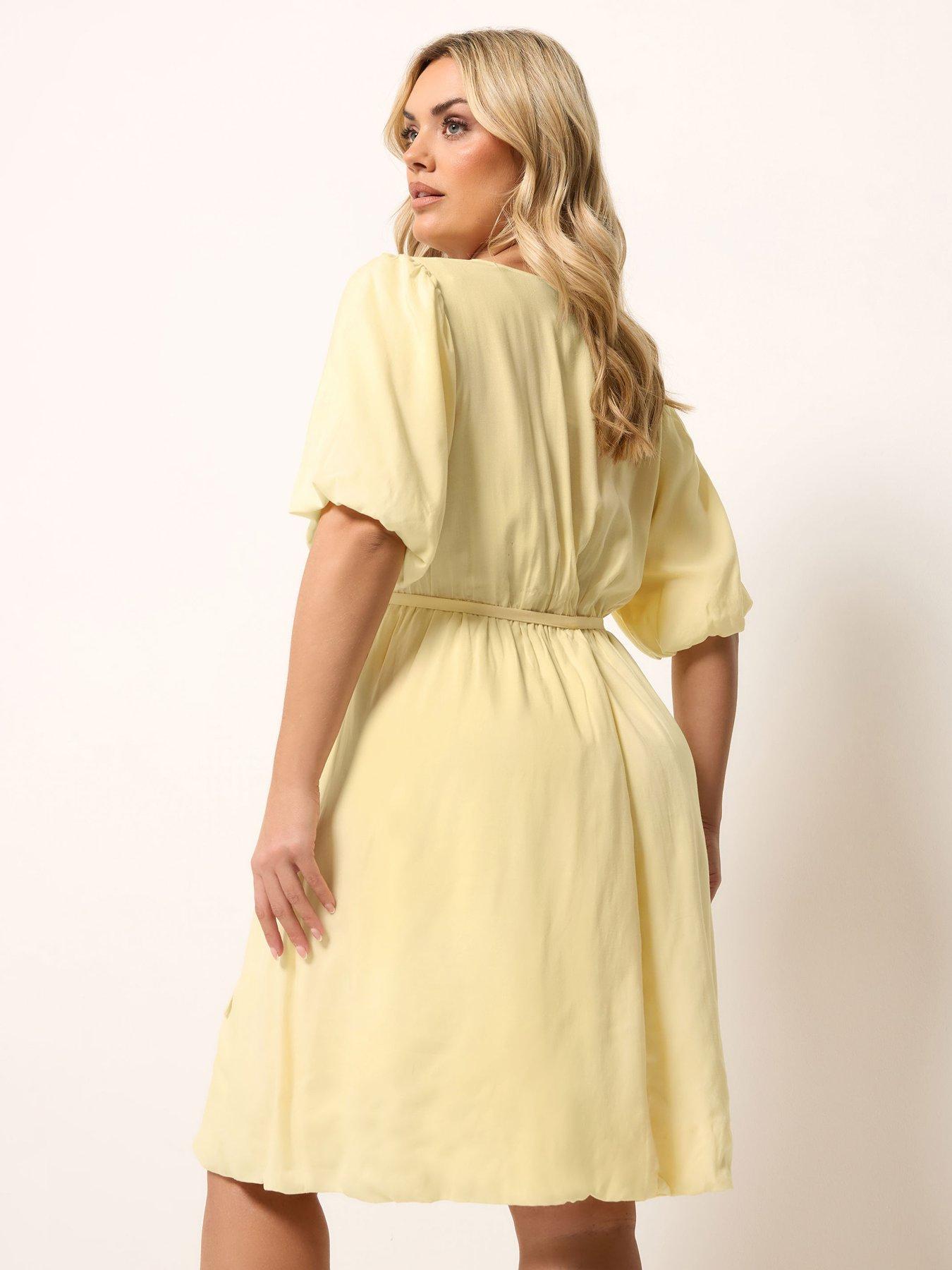 Image 2 of 5 of Yours Curve Striped Wrap Dress - Yellow