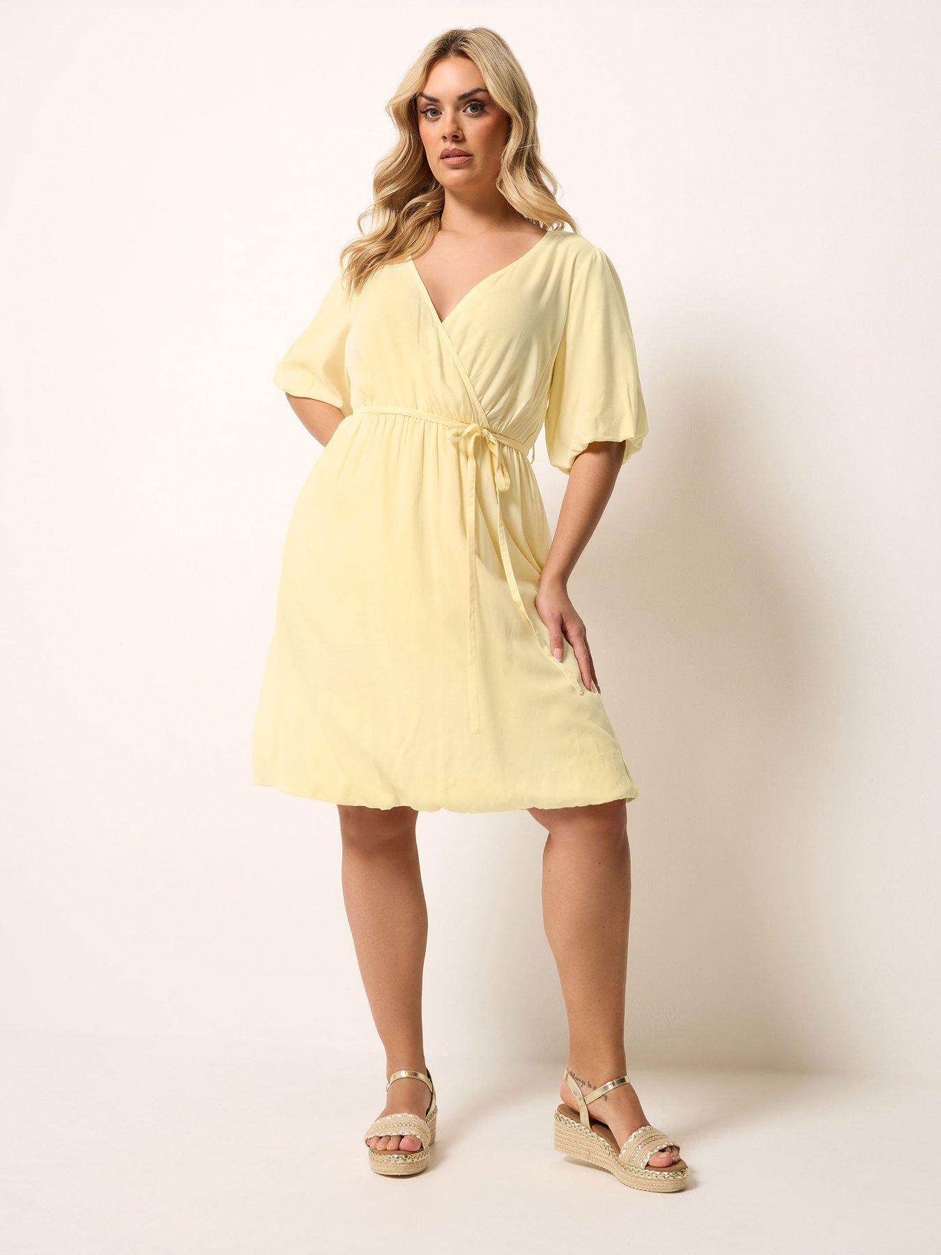 Image 3 of 5 of Yours Curve Striped Wrap Dress - Yellow