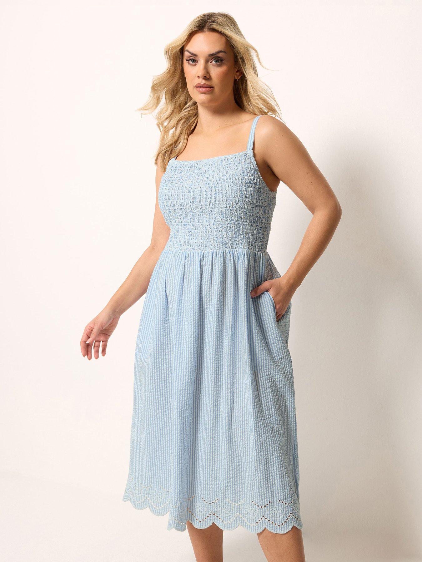Yours Curve Striped Broderie Shirred Dress