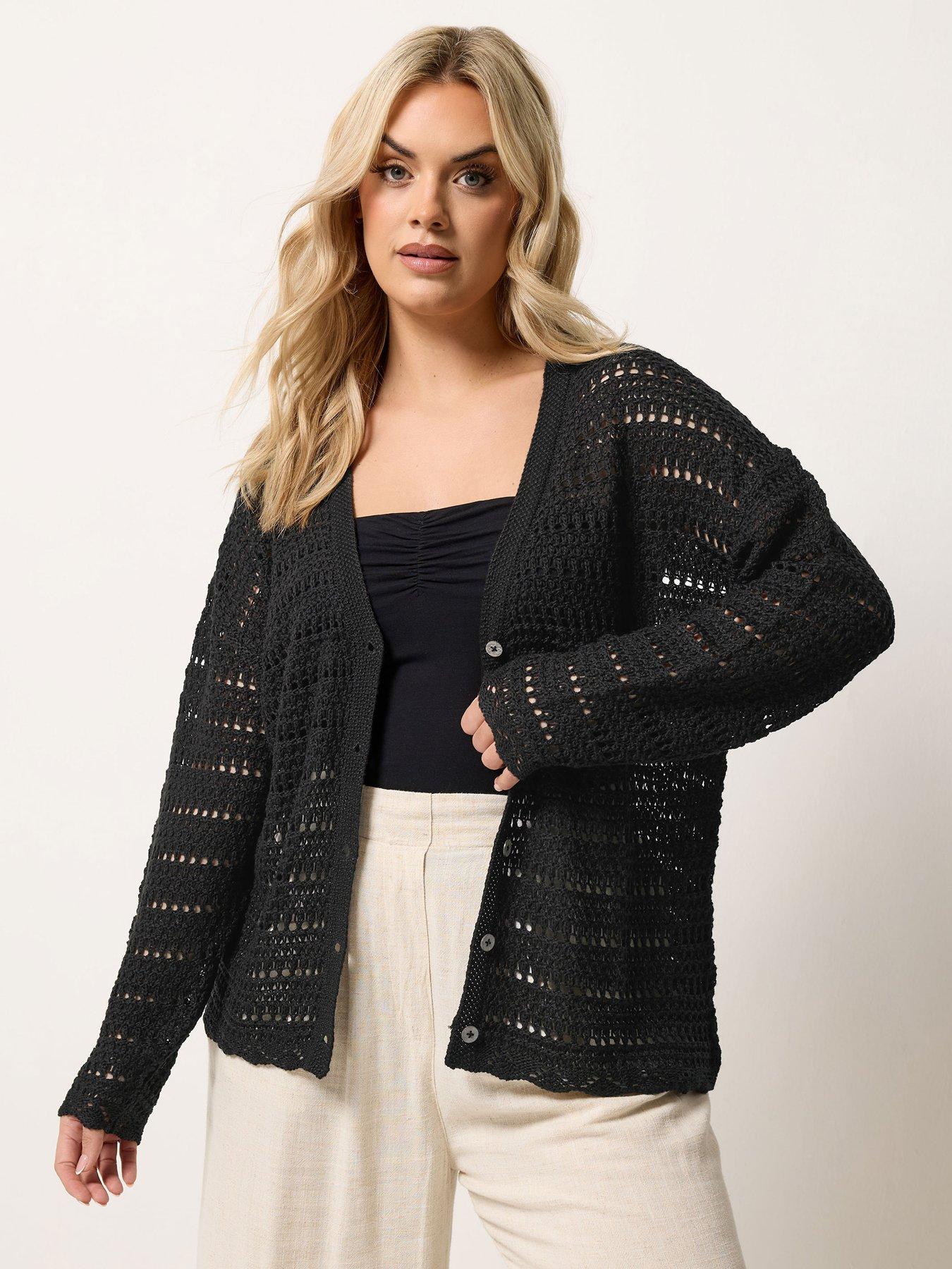  image of yours-curve-pointelle-stitch-button-cardigan-black