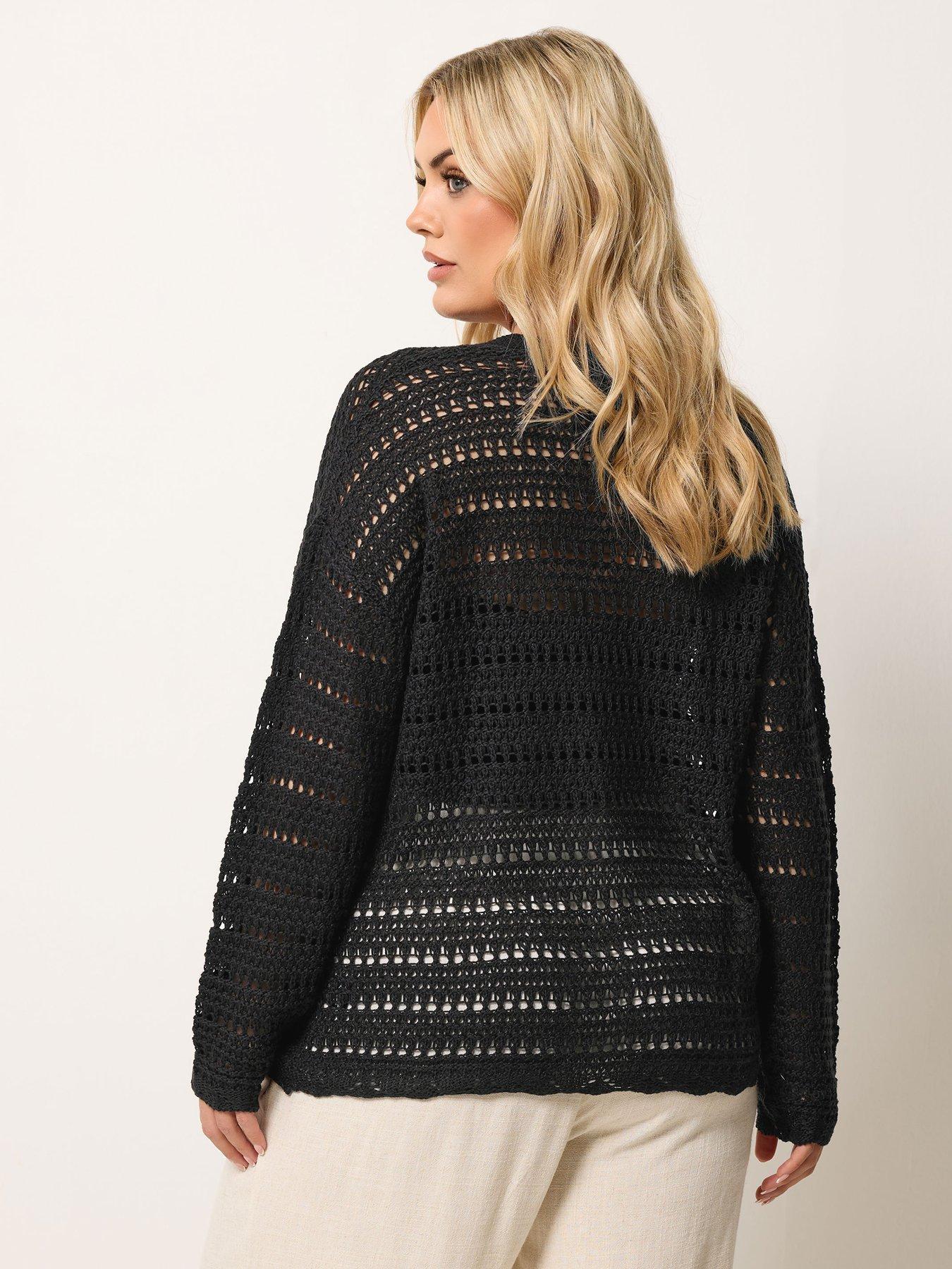  image of yours-curve-pointelle-stitch-button-cardigan-black