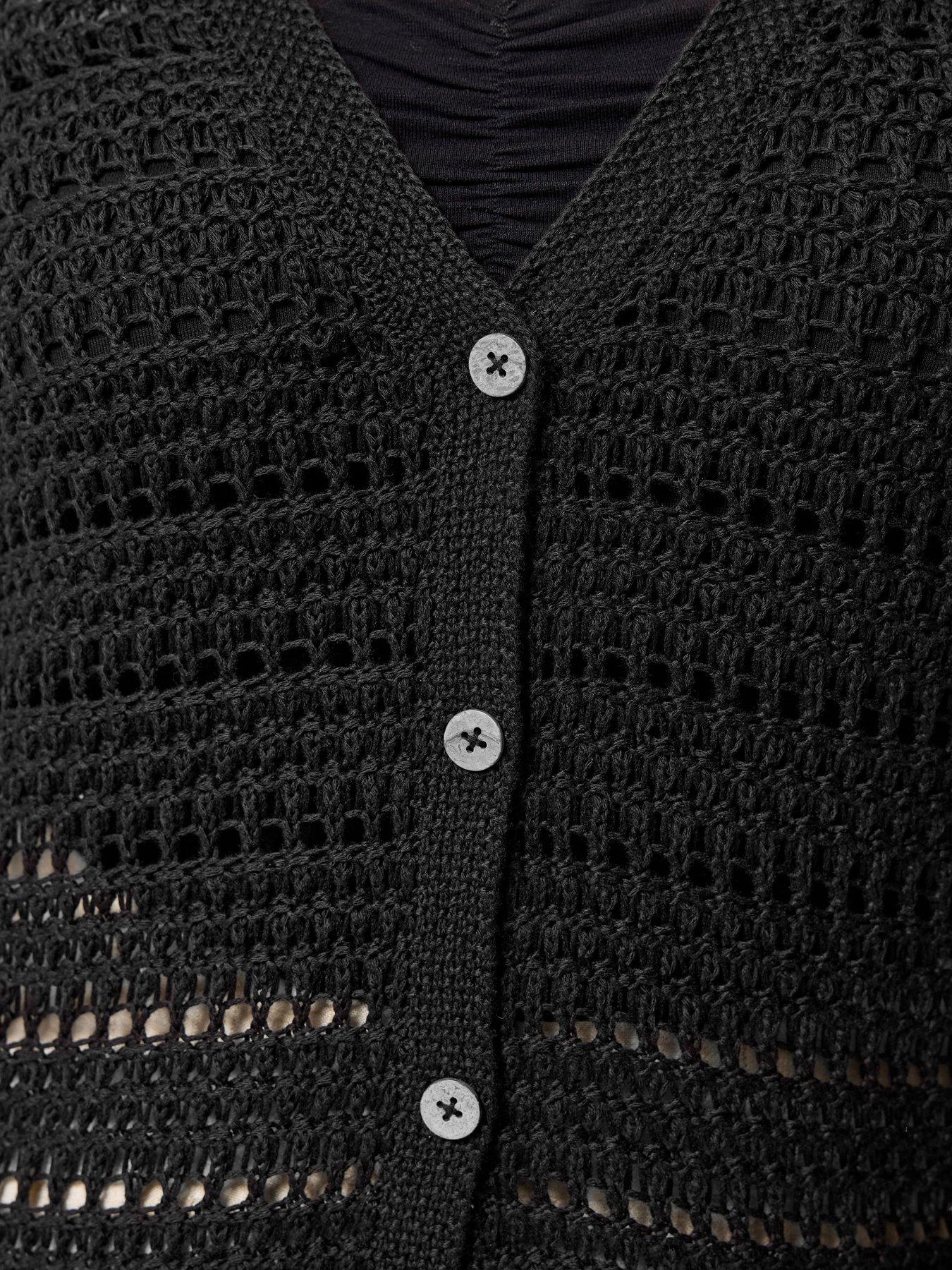  image of yours-curve-pointelle-stitch-button-cardigan-black