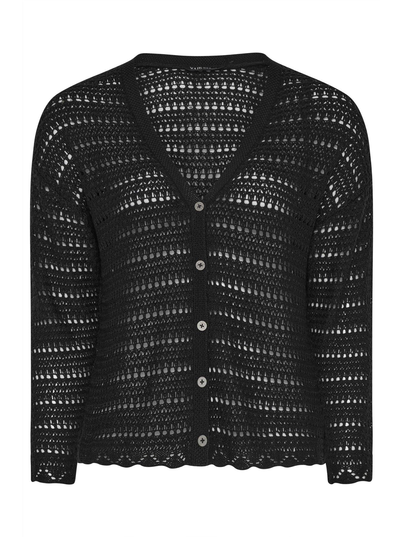  image of yours-curve-pointelle-stitch-button-cardigan-black