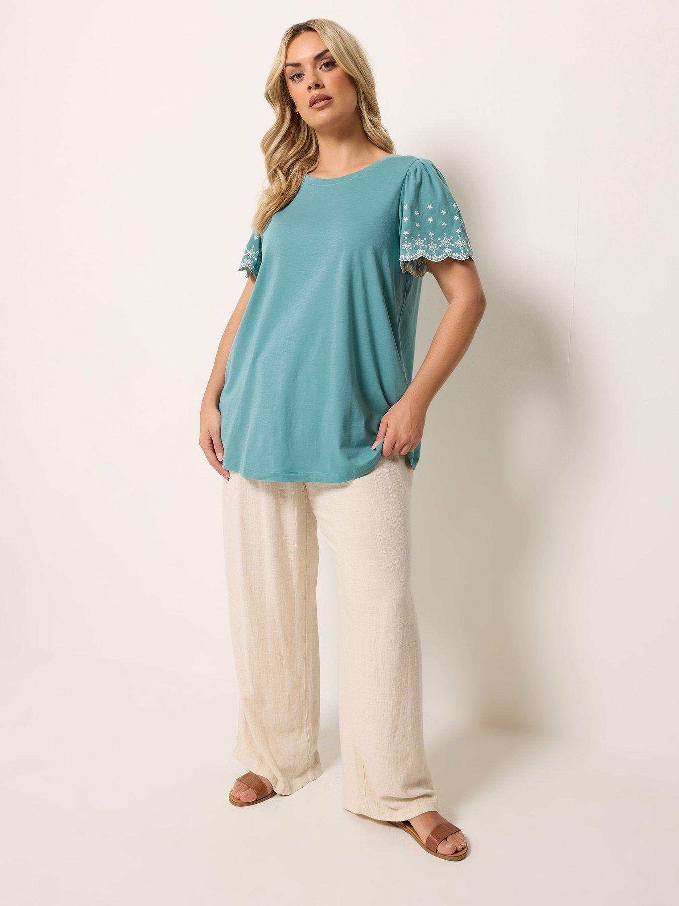 Image 3 of 5 of Yours Curve Angel Sleeve Embroidered T-Shirt - Green