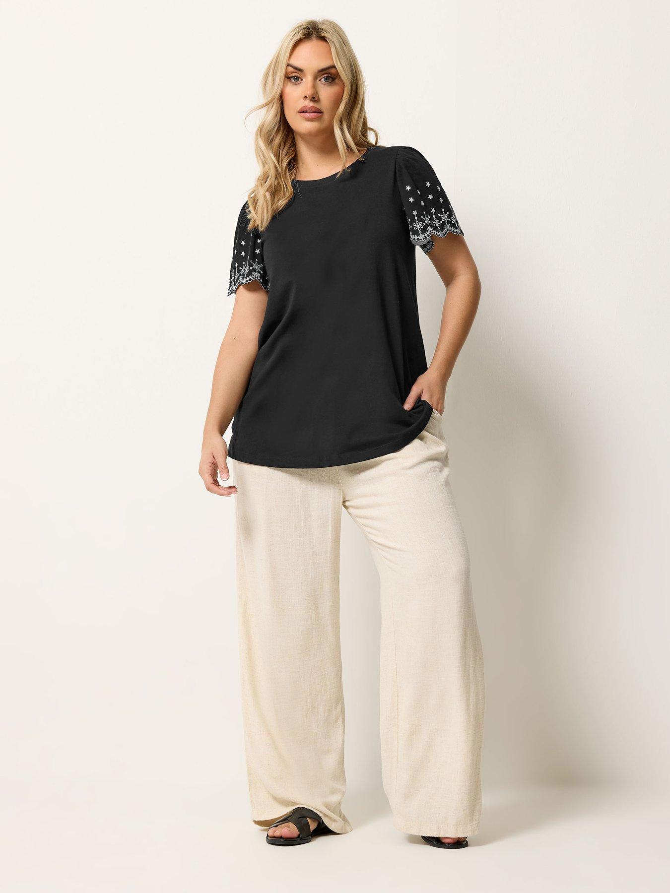 Image 3 of 5 of Yours Curve Angel Sleeve Embroidered T-Shirt - Black
