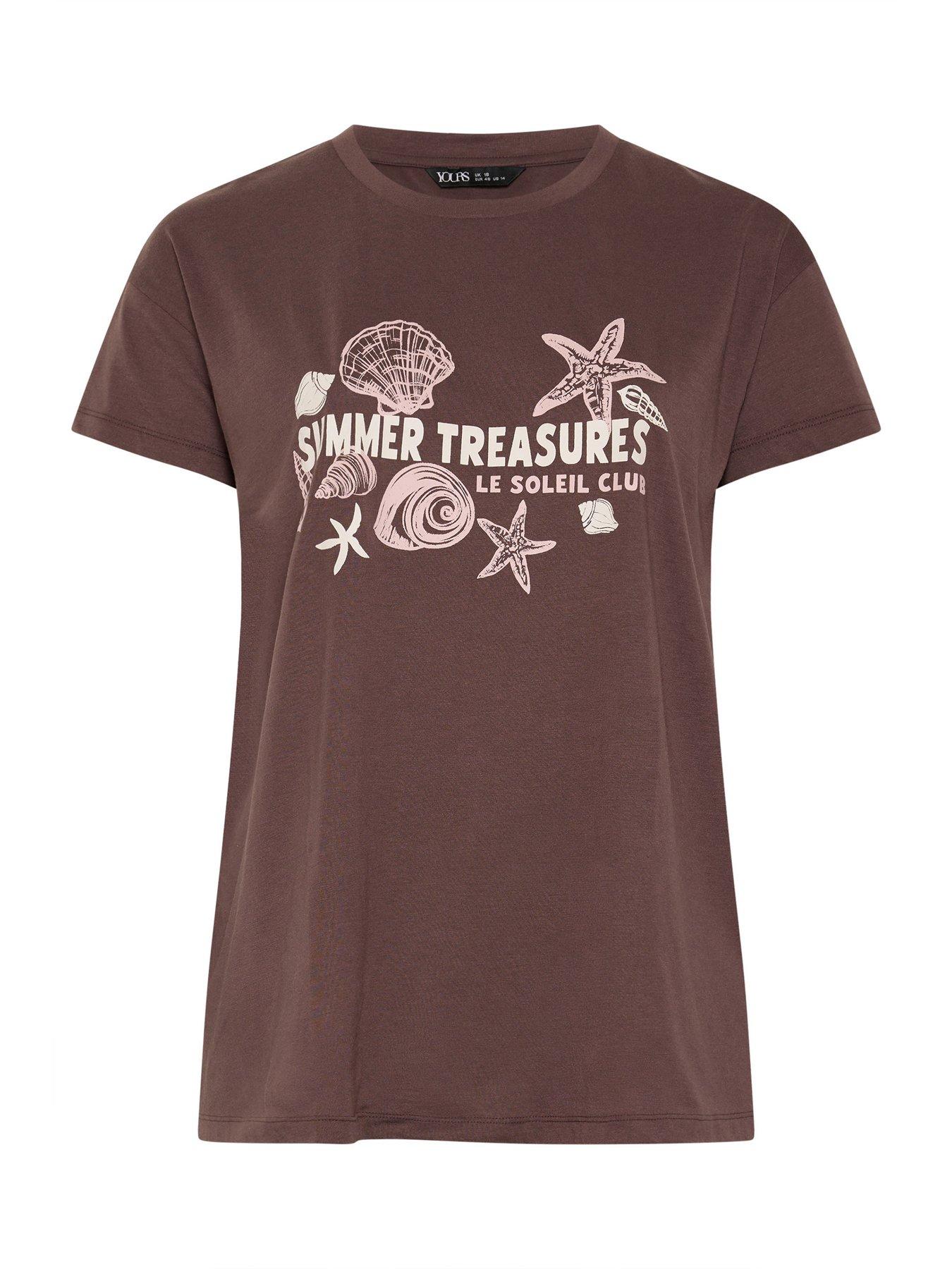 Image 5 of 5 of Yours Curve Placement T-Shirt - Brown