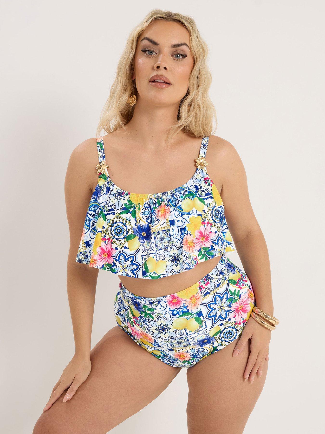 Yours Curve Tile Print Super High Waisted Bikini Briefs - White