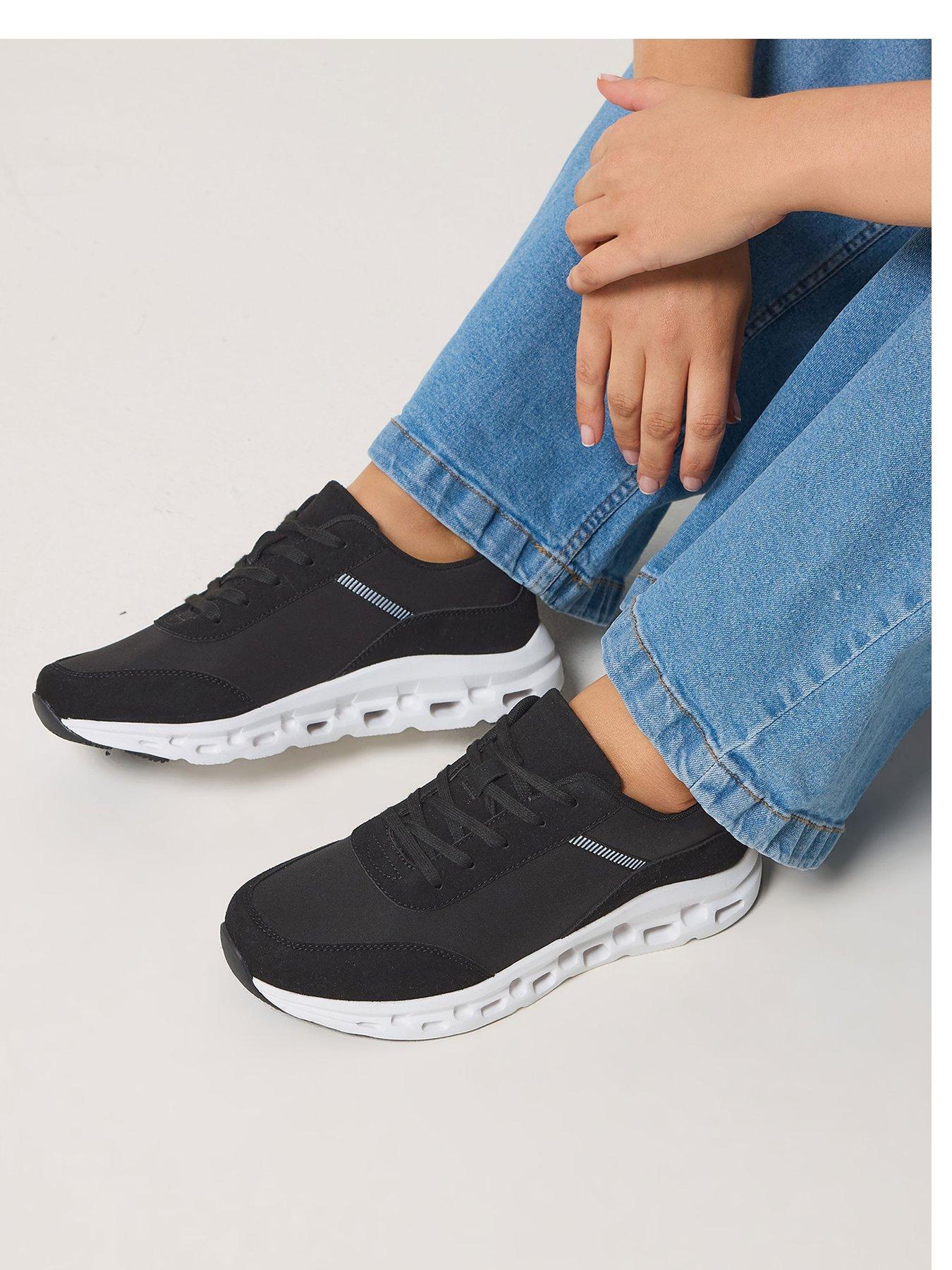 Image 1 of 4 of Yours Extra Eide Fit Chunky Lace Up Runner Shoe - Black